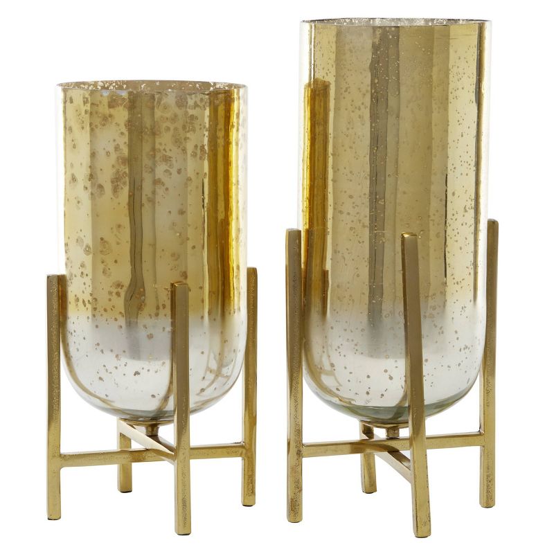 Set of 2 Aluminum and Mercury Glass Candle Holders with Round Base Gold - Venus Williams Collection