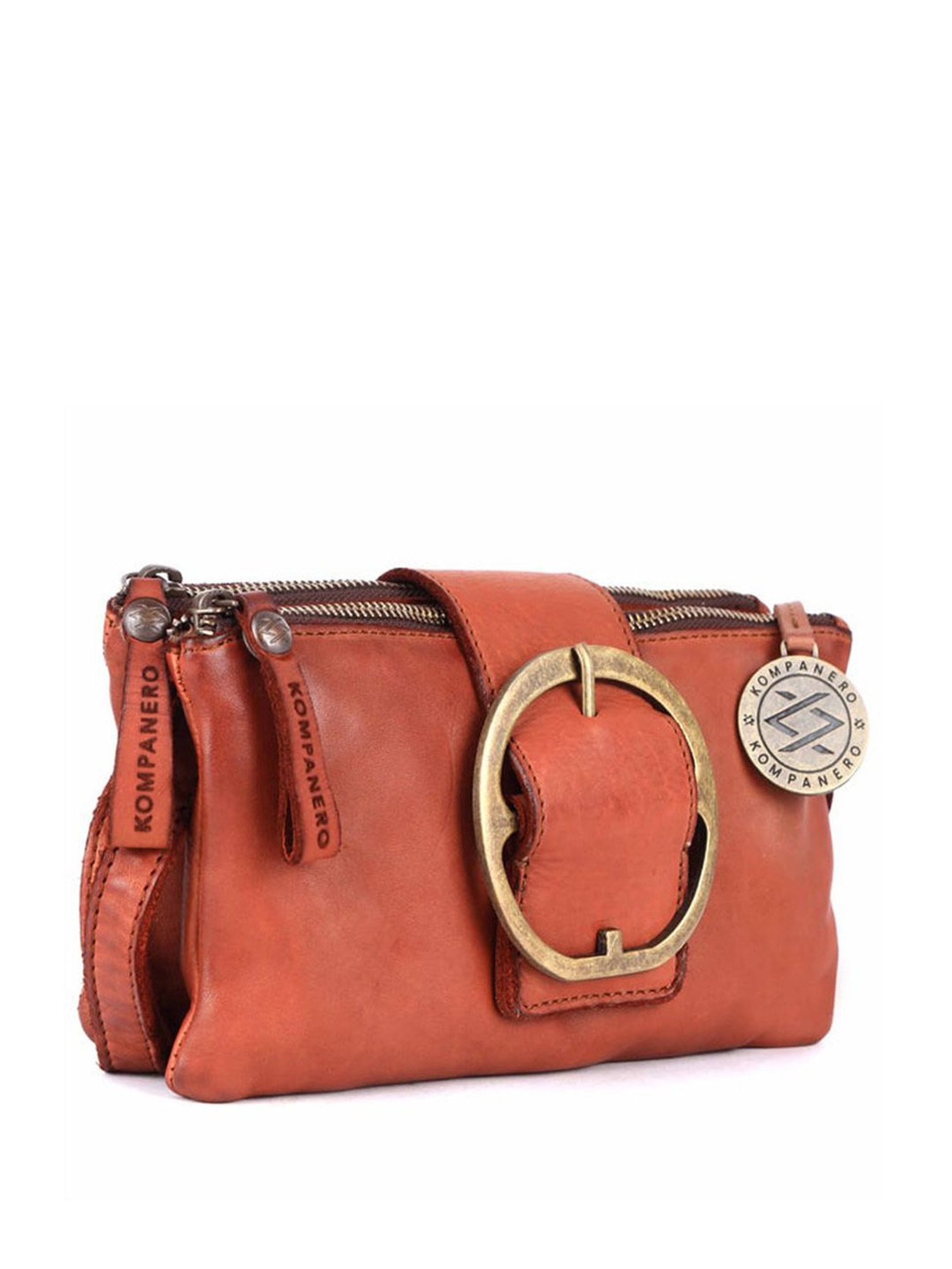 KOMPANERO Diana Cognac Leather Textured Sling Handbag