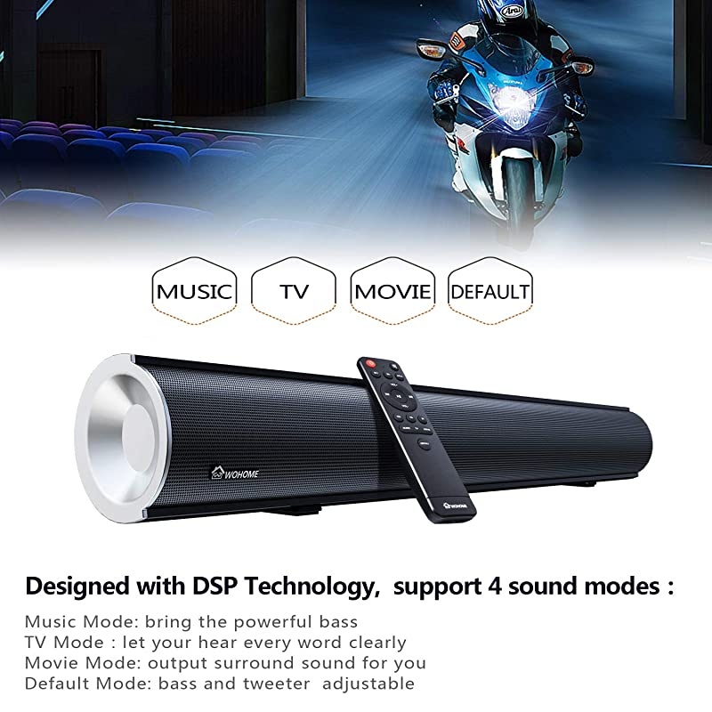 Sound Bar S88 20-Inch 50W Audio Stereo Home Theater Soundbar Speaker, with Bluetooth 5.0, 3D Surround Sound, 3 EQs, Optical/Aux/Coaxial/HDMI/USB, Compatible with 4K & HD & Smart TV