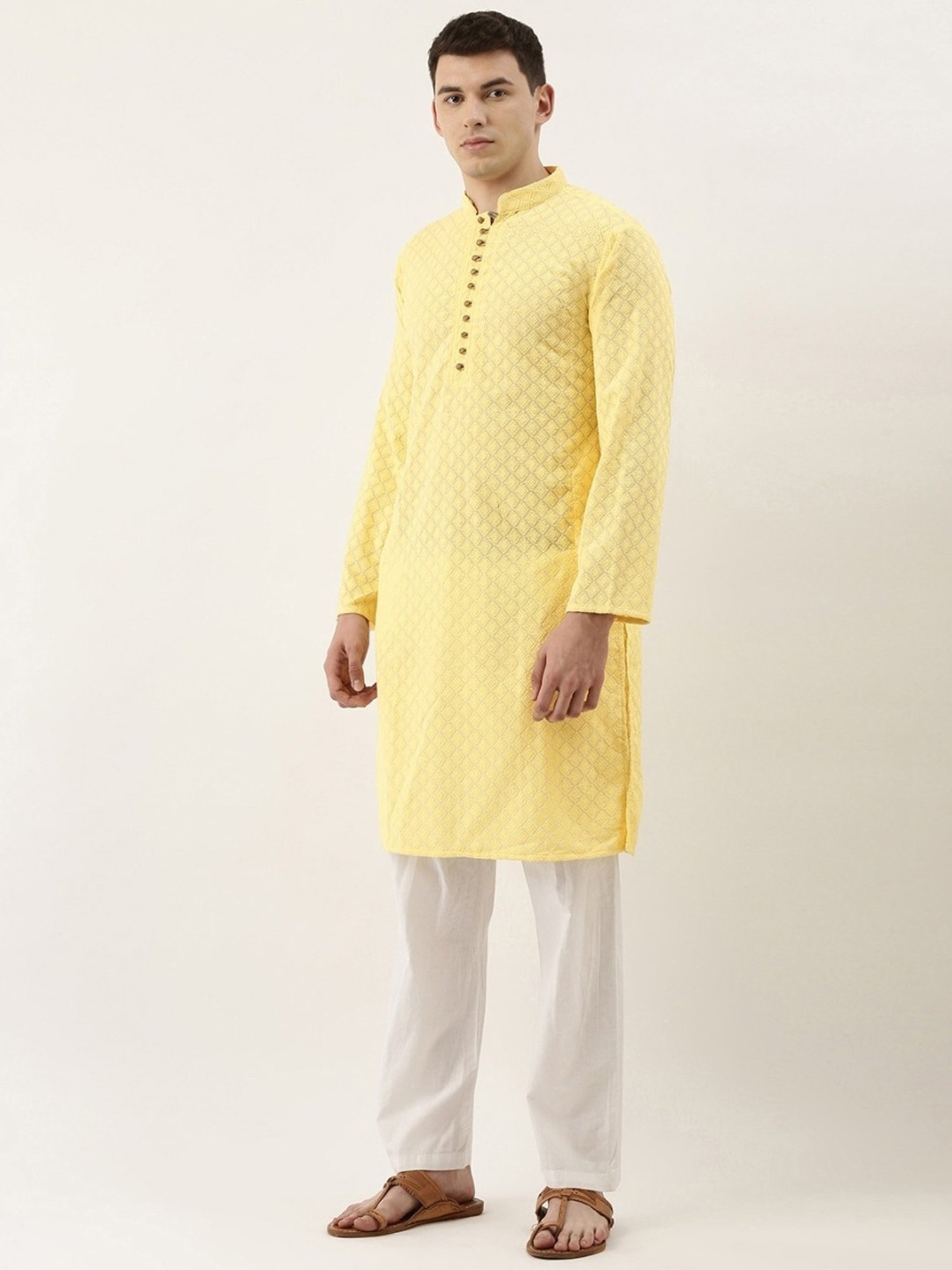 SWAGG INDIA Yellow Cotton Regular Fit Embroidered Kurta