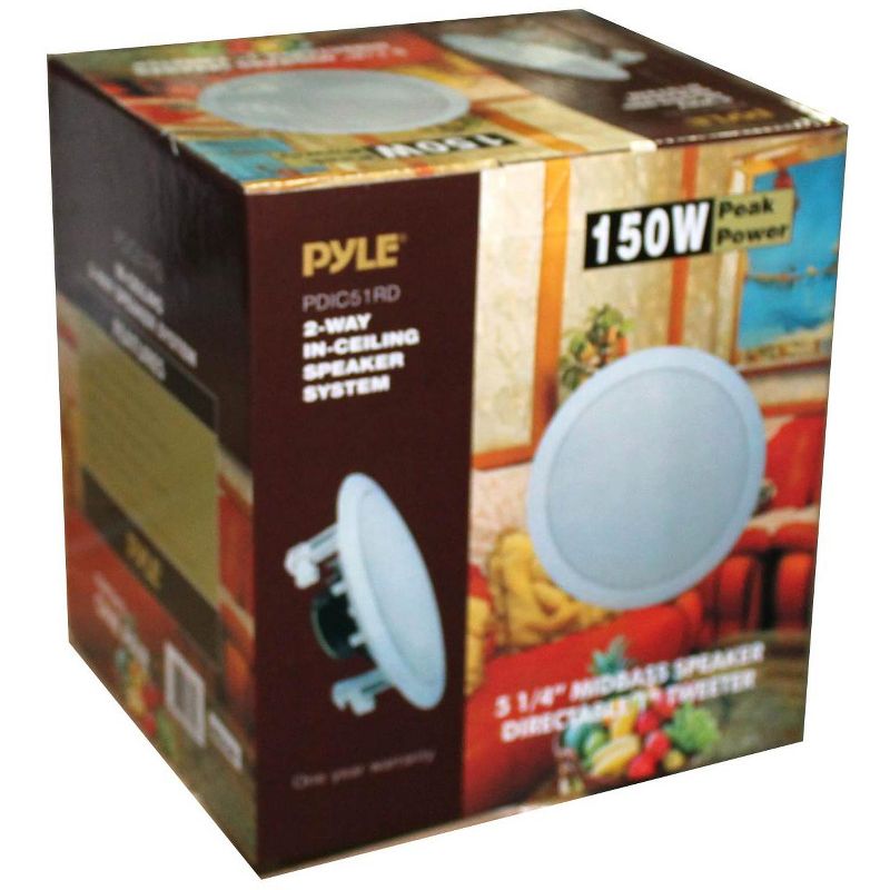 2) NEW Pyle PDIC51RD 5.25 Inch Round White In Ceiling Wall Flush Speakers Pair