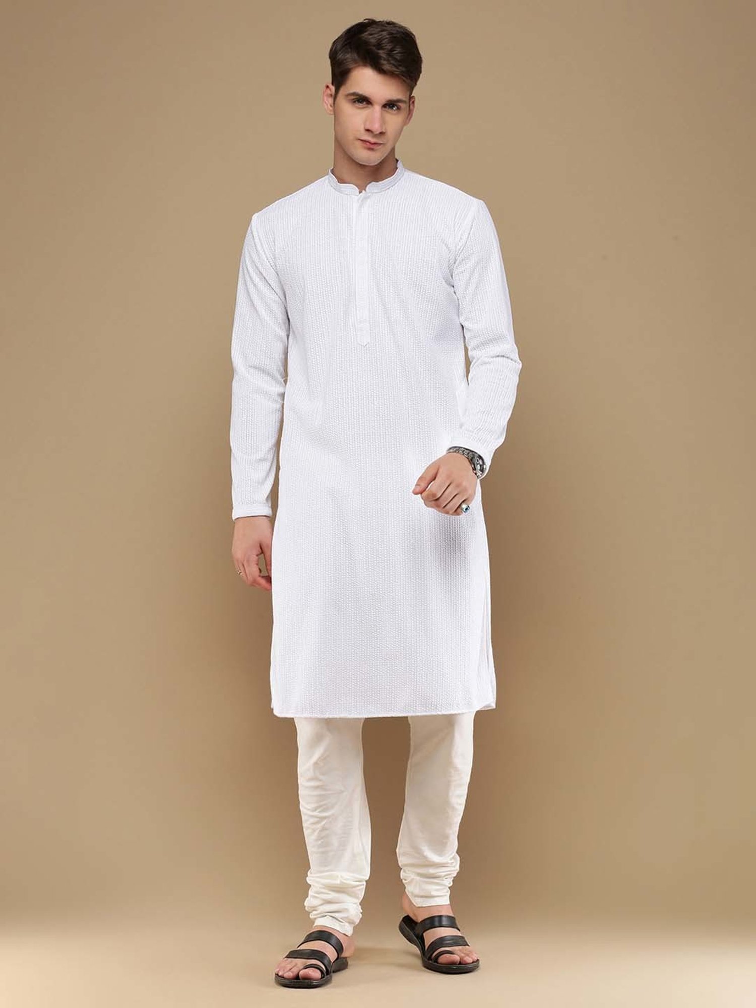 Sanwara White Regular Fit Chikankari Kurta & Churidar Set