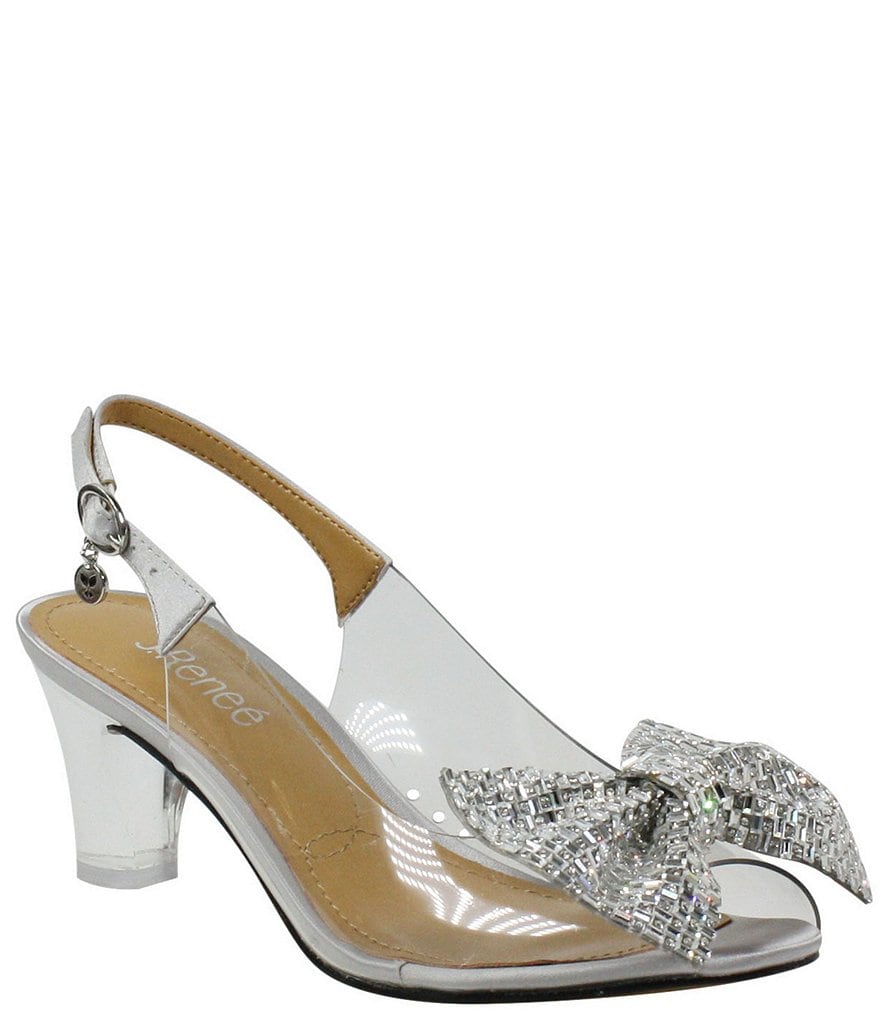 J.Renee Ramillo Rhinestone Studded Bow Detail Peep Toe Slingback Pumps