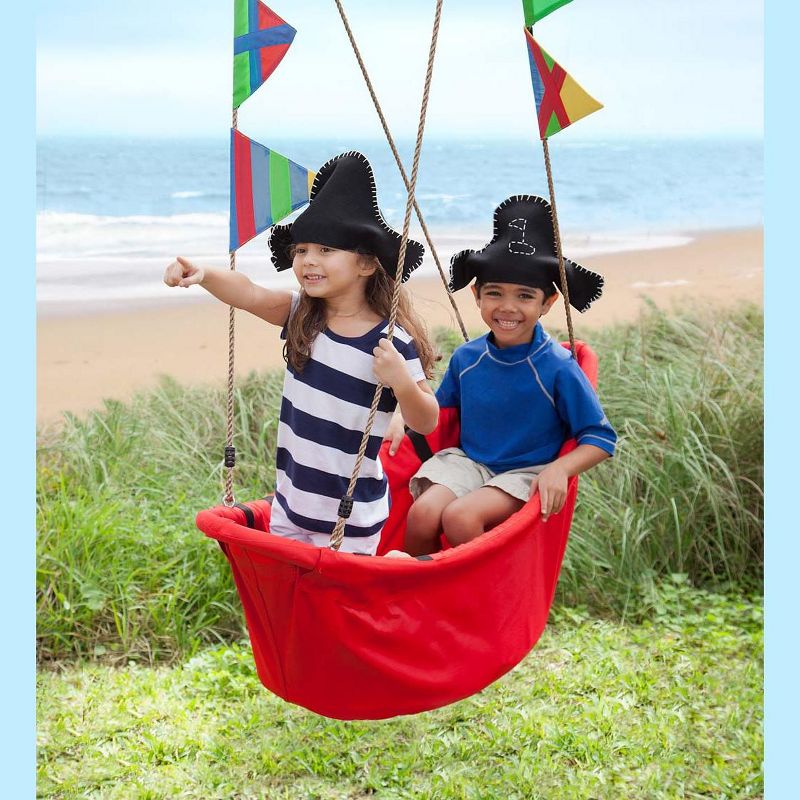HearthSong Regatta Boat Tree Swing for Kids with Colorful Flags and Mesh Bottom, 47"L x 22"W x 13"H Holds Up To 200 lbs.