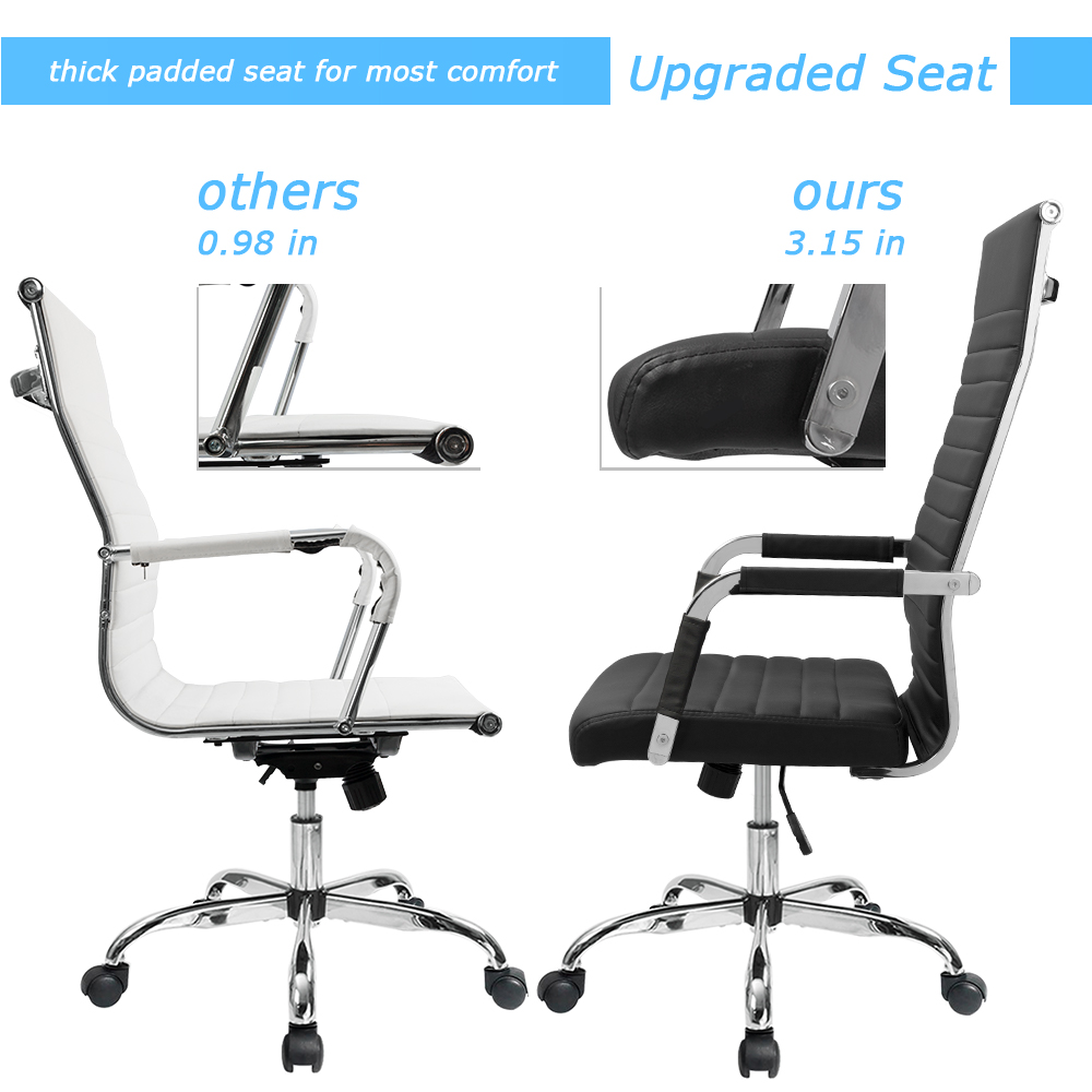 Furmax Ribbed Office Chair High Back PU Leather Executive Conference Desk Chair Adjustable Swivel Chair With Arms (Black)