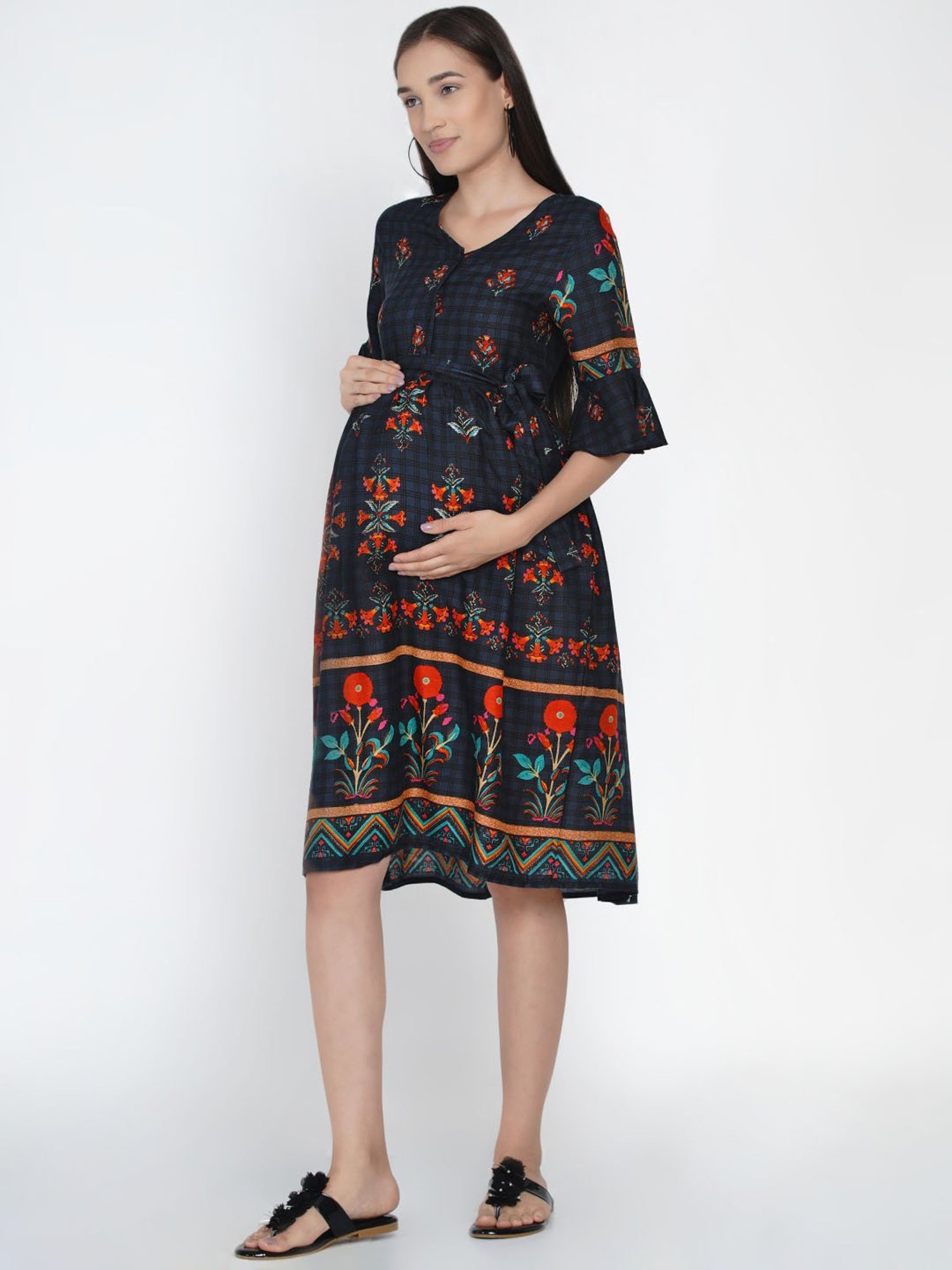 Mine4Nine Multicolor Floral Print Maternity Dress