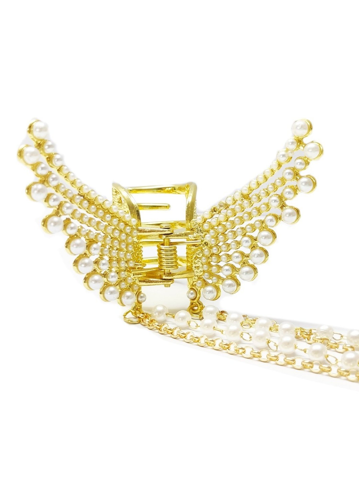 OOMPH White Pearls Angel Wings & Tassel Hair Claw