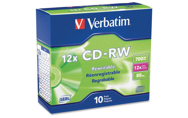 Verbatim CD-RW 700MB 4X-12X High Speed with Branded Surface - 10pk Slim Case