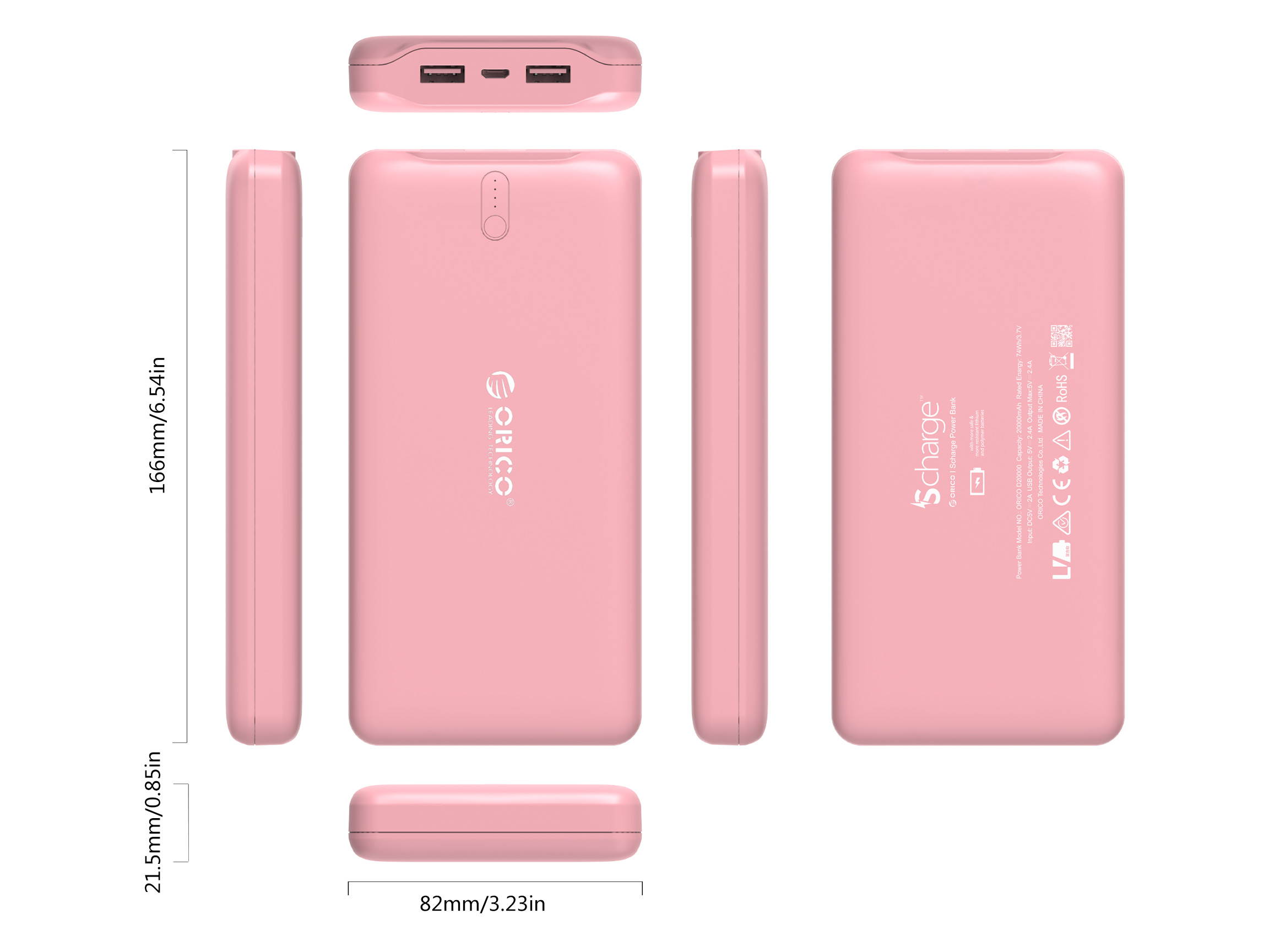 ORICO 20000mAh High Capacity Battery Charger Dual USB Port External Mobile Battery Pack, Battery Power Backup for iPhone 7 Plus/6s, iPad, iPod, Samsung Galaxy, Cell Phones, Tablet