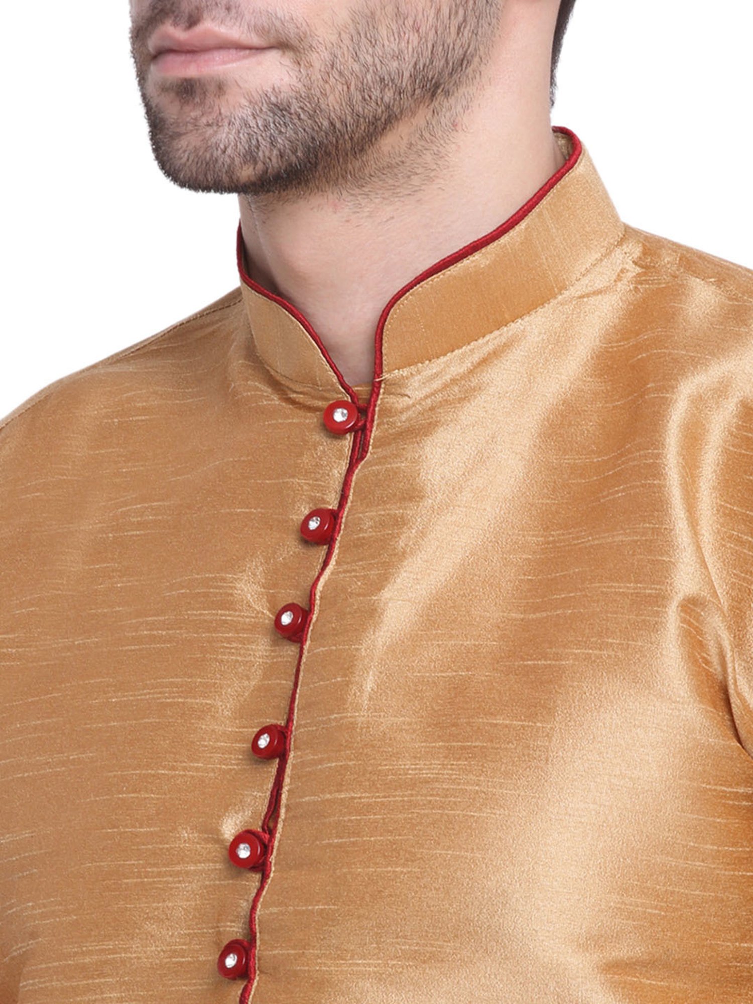 Benstoke Gold & Maroon Regular Fit Straight Kurta & Pyjamas Set