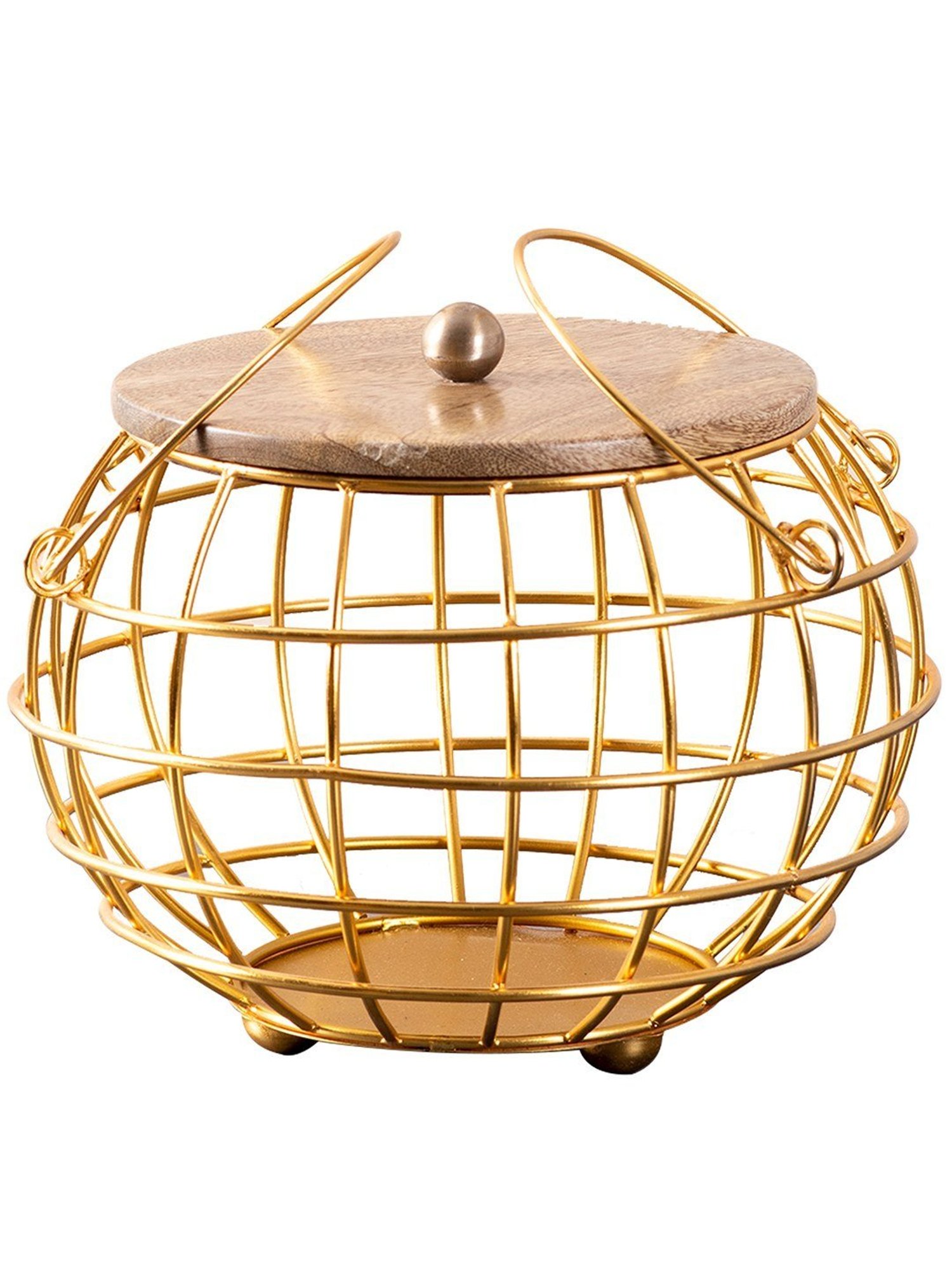 Nestroots Gold Metal Fruit Basket with Lid Kitchen Stand vegetable basket rack Round Net baskets
