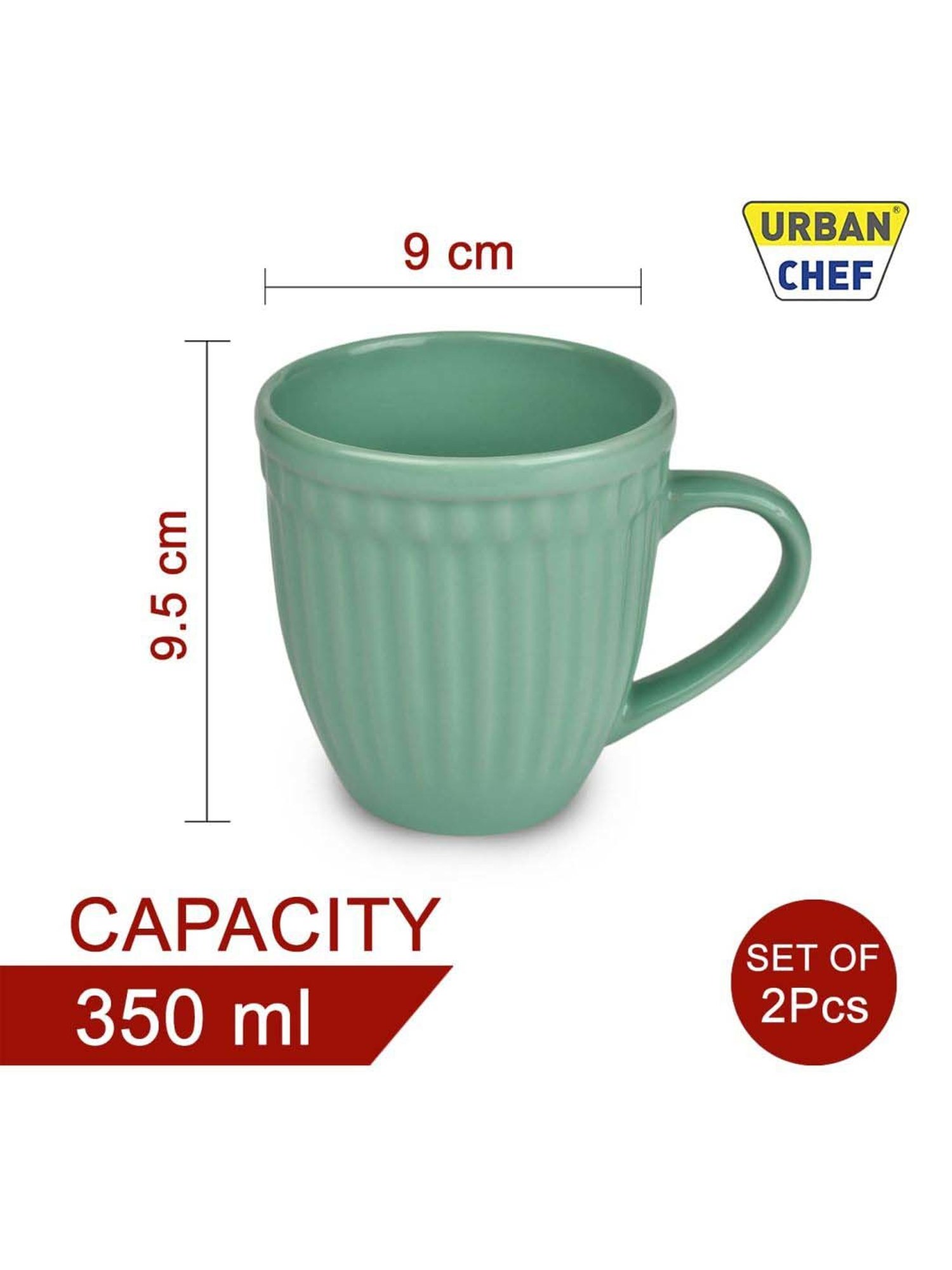 Urban Chef Pink & Green Ceramic Handcrafted Microwave Safe Tea Cup - Set of 2