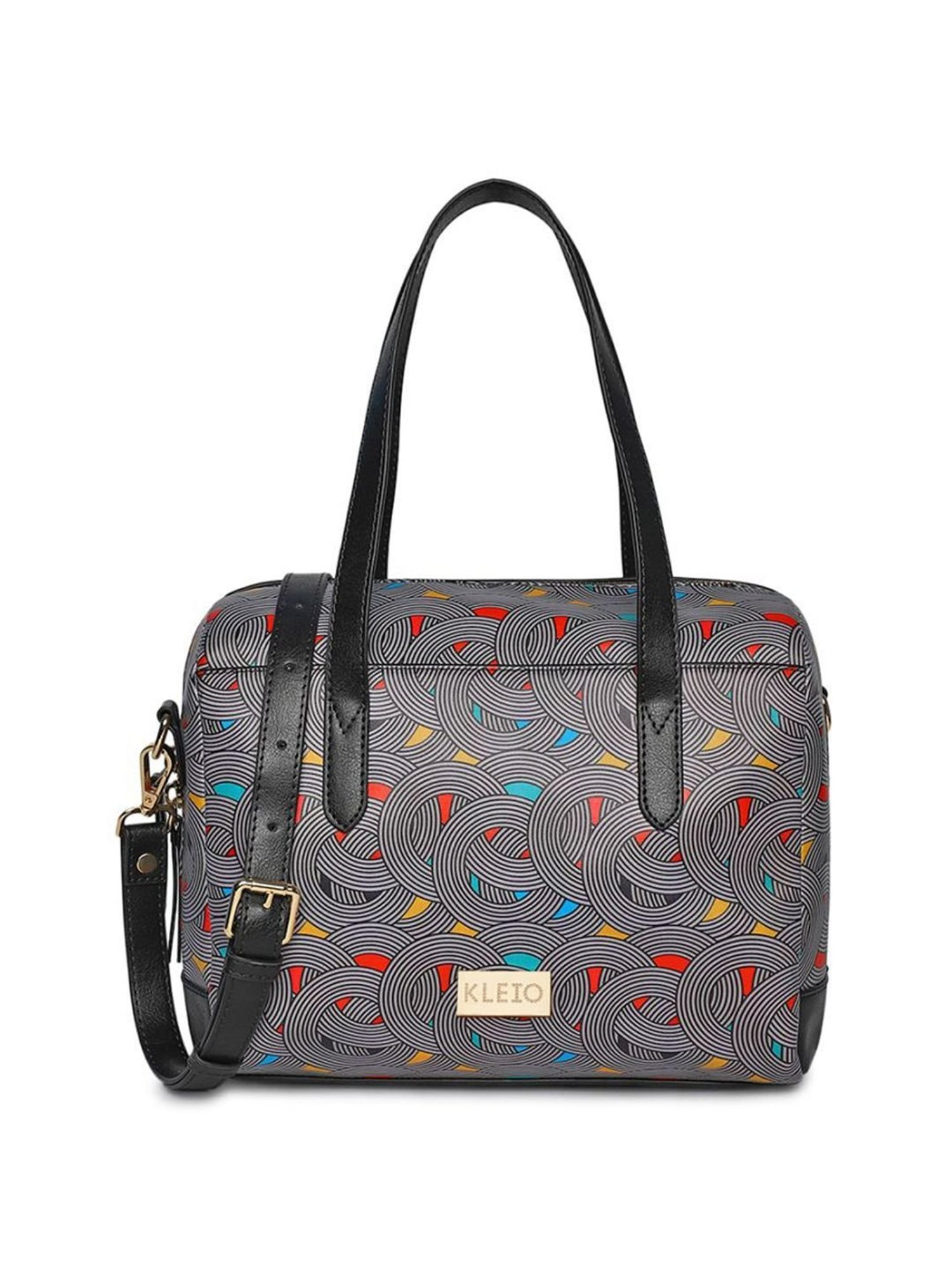 KLEIO Black Printed Medium Handbag