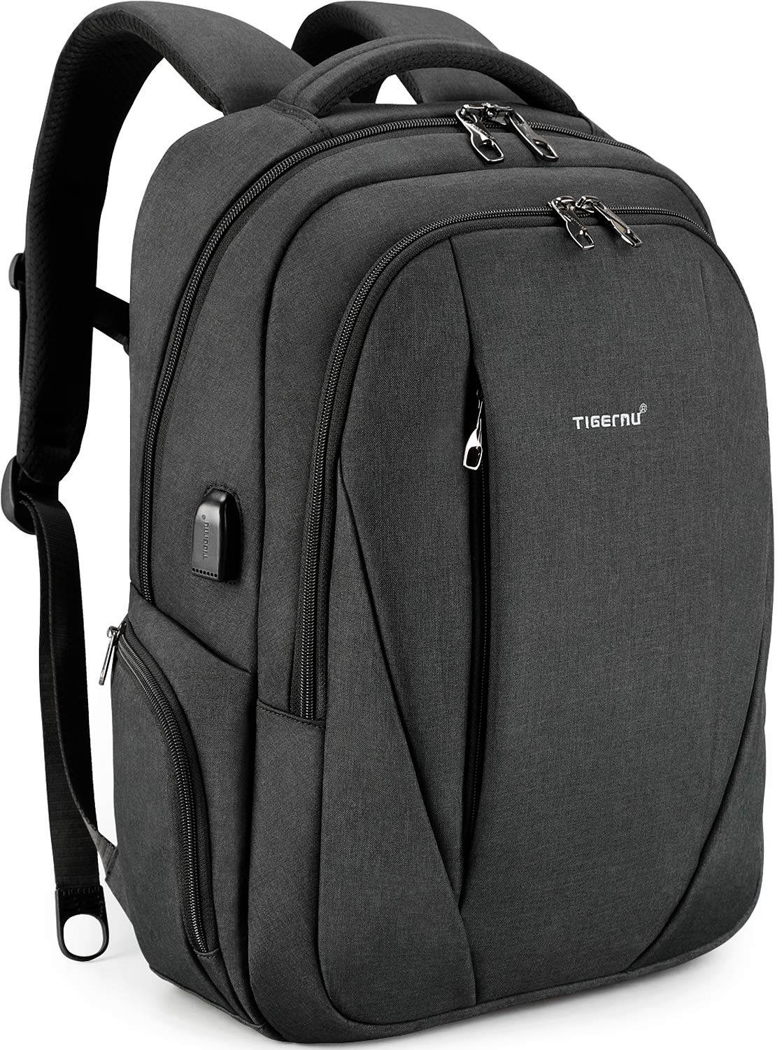 Tigernu Laptop Backpack,Business Travel Anti Theft Slim Durable Laptops Backpack with USB Charging Port,Water Resistant College School Computer Bag for  15.6 Inch Laptop and Notebook - Black