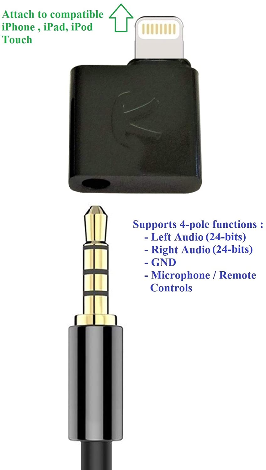 KOKKIA iAudioL (Black): 24-bit, Tiny (15.5 X 17.1 mm) Rigid Compatible to Lightning to 3.5 mm Headphone Jack Adapter, compatible to Lightning connector iPhone,iPad,iPod Touch with iOS 10 or later.