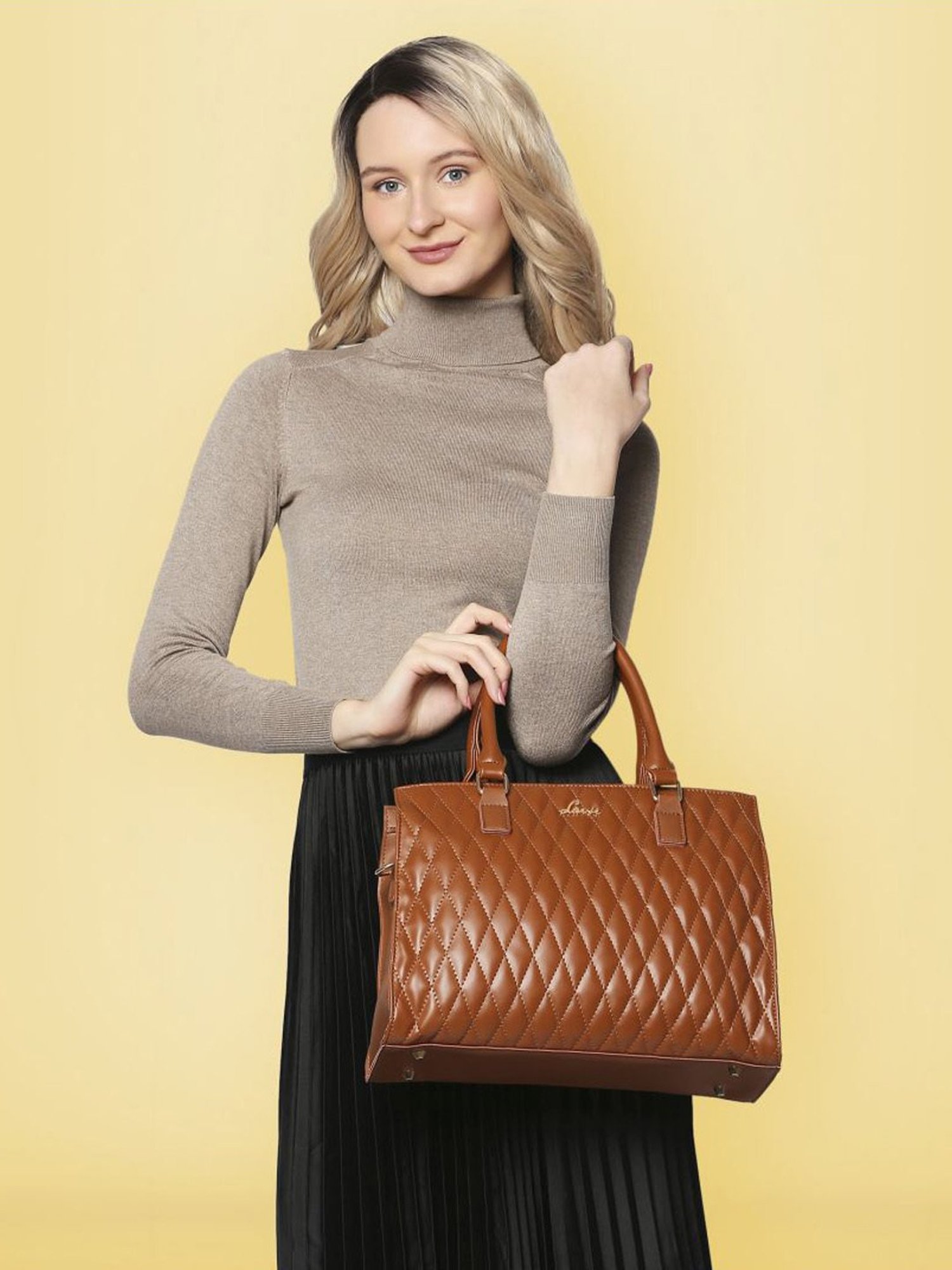 Lavie Stitch Shelly Tan Synthetic Quilted Handbag