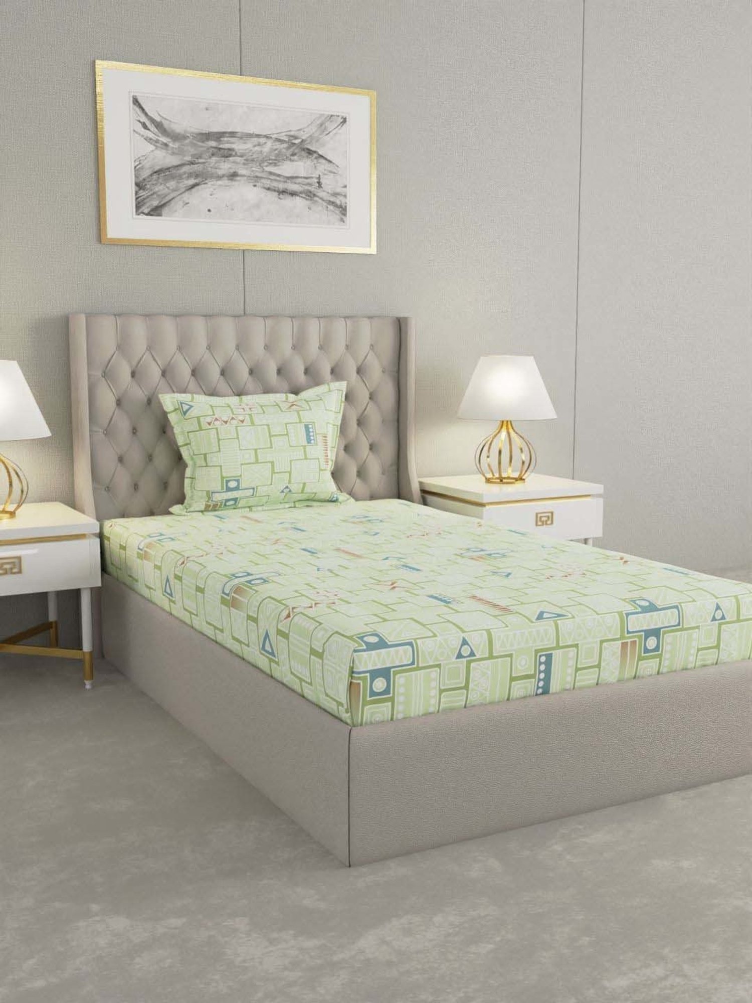 Raymond Home Delight Green 104 TC Cotton Single Bedsheet with 1 Pillow Cover