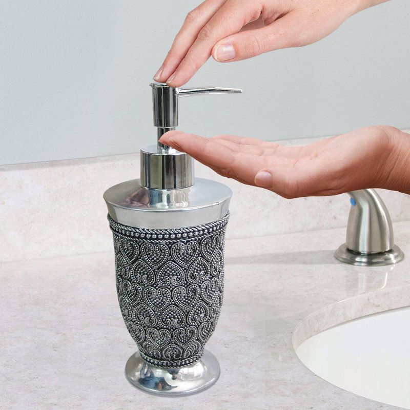 8pc Beaded Heart Bath Accessory Set for Vanity Counter Tops Silver - Nu Steel