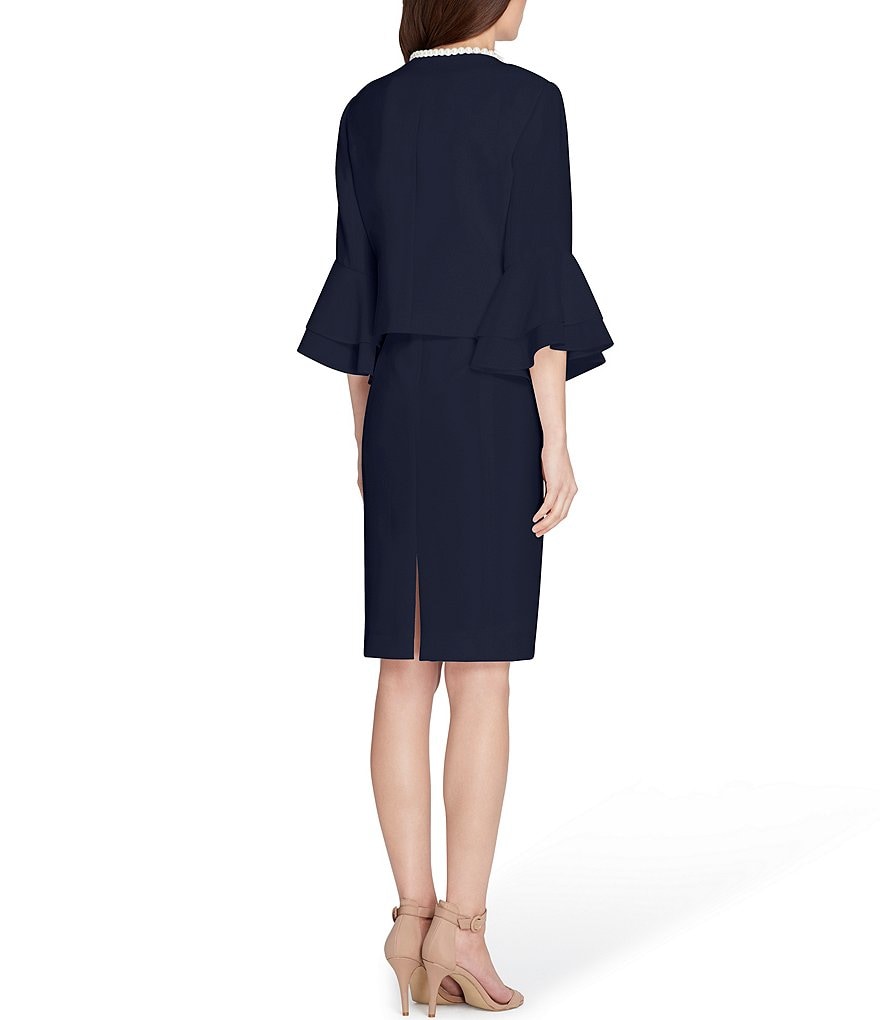Tahari ASL Crepe Pearl Neckline Jacket 2-Piece Dress Suit