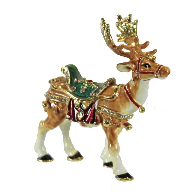 Hinged Trinket Box 3.25" Reindeer Box Christmas Antlers Saddle  -  Decorative Figurines