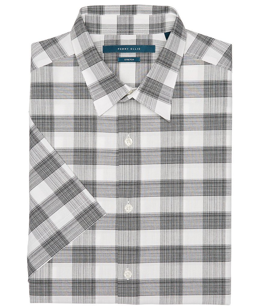 Perry Ellis Plaid Stretch Short-Sleeve Woven Shirt
