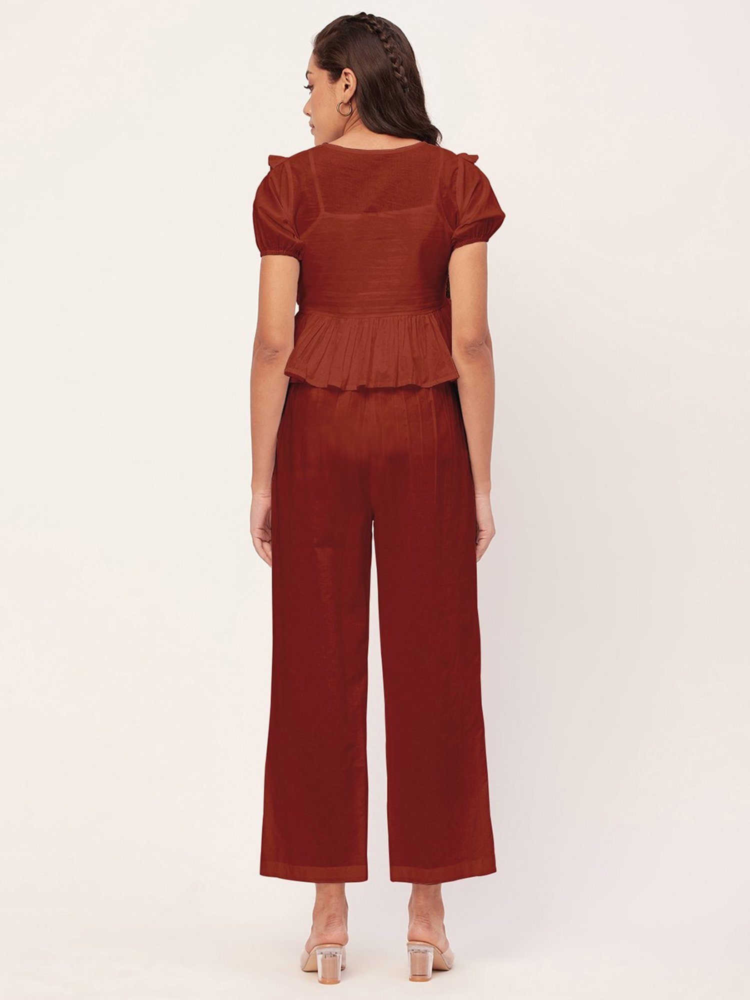 Moomaya Red Cotton Midi Co-ord Set