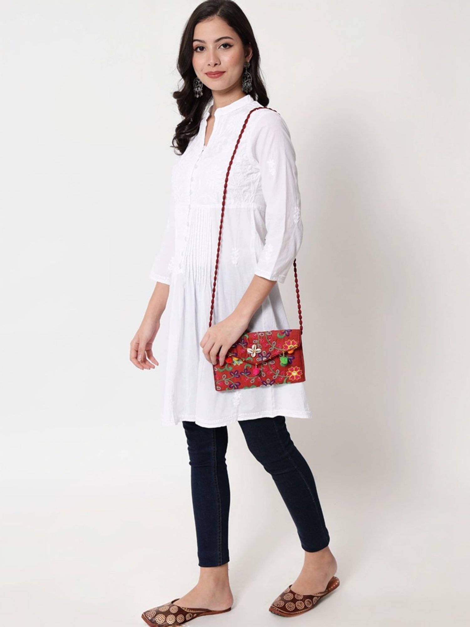 PARAMOUNT CHIKAN White Cotton Hand Embroidered Chikankari A Line Kurti