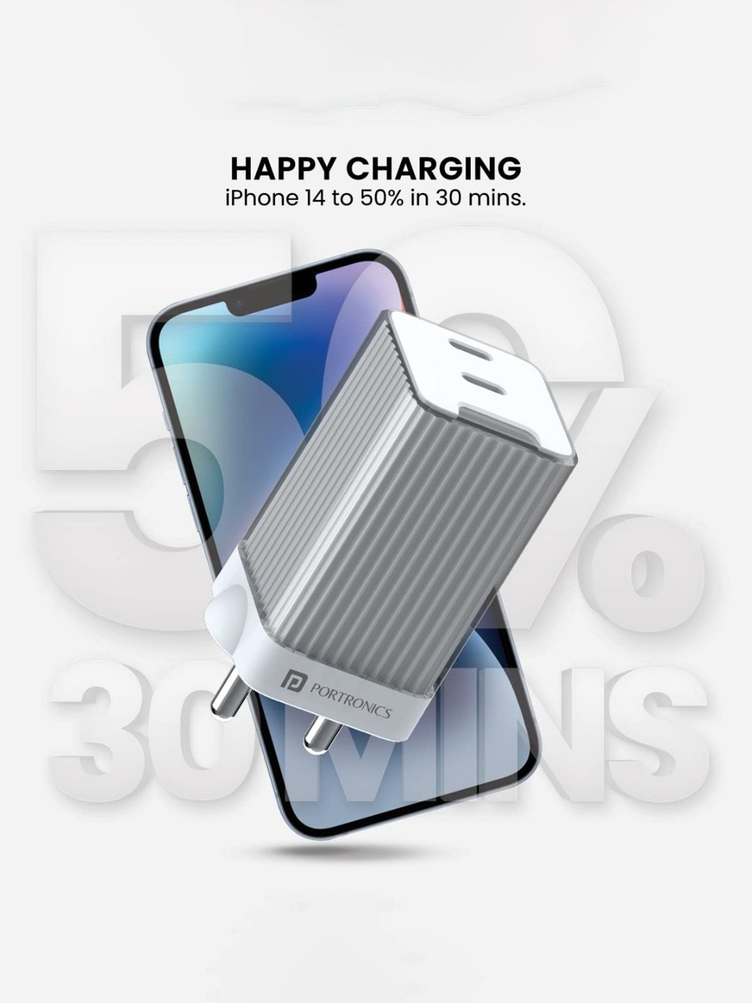 Portronics Adapto 4 Dual Ports High Power PD Charger with Supports Laptop Charging (White)