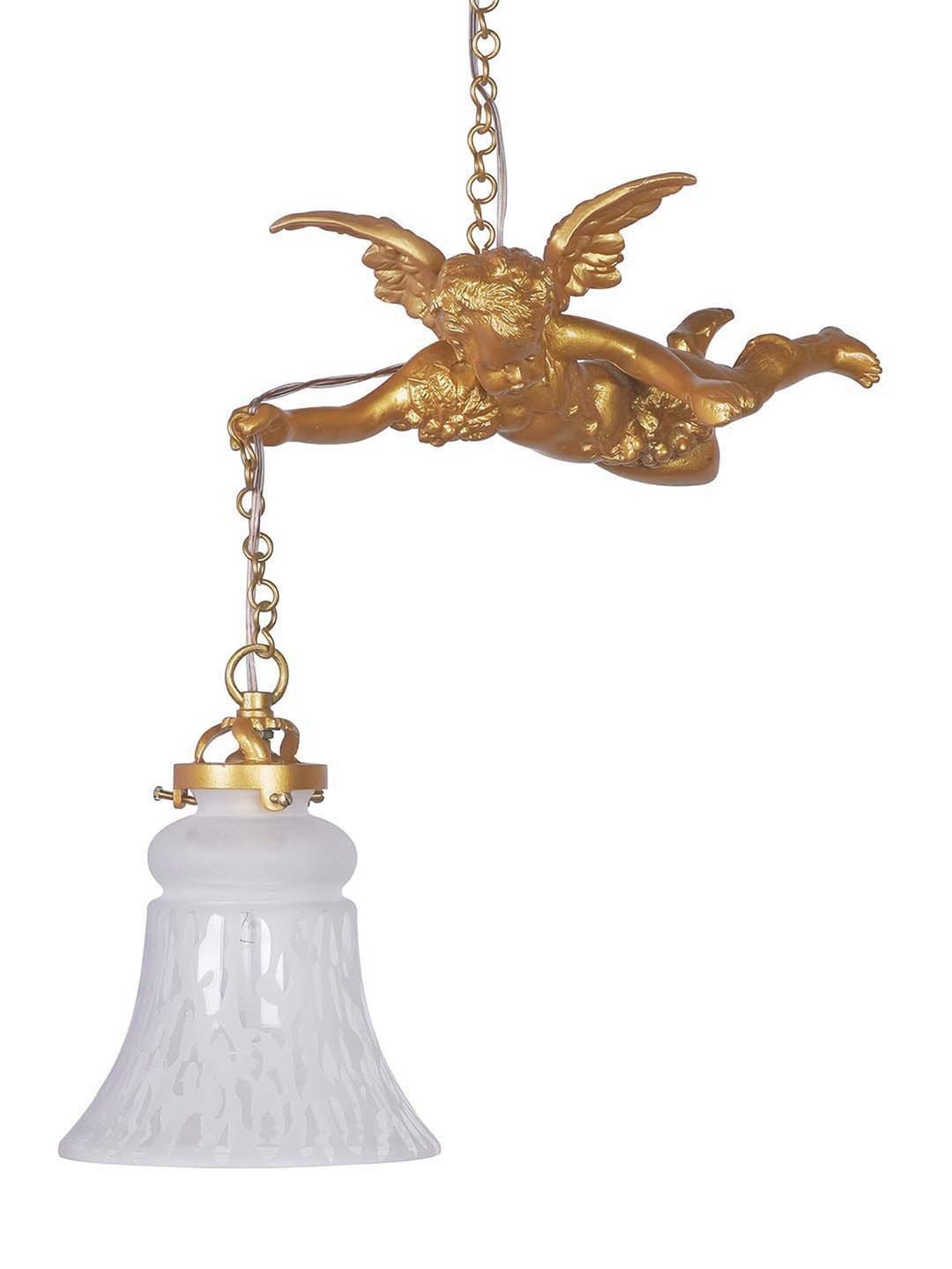 Fos Lighting Cherub Classic Golden & White Aluminium Hanging Light With Bell Glass Shade - Set of 1
