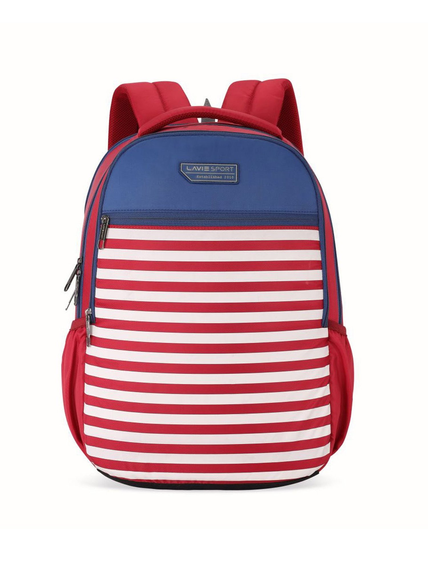 Lavie Sport Nautical Red Polyester Striped Backpack - 26 Ltrs