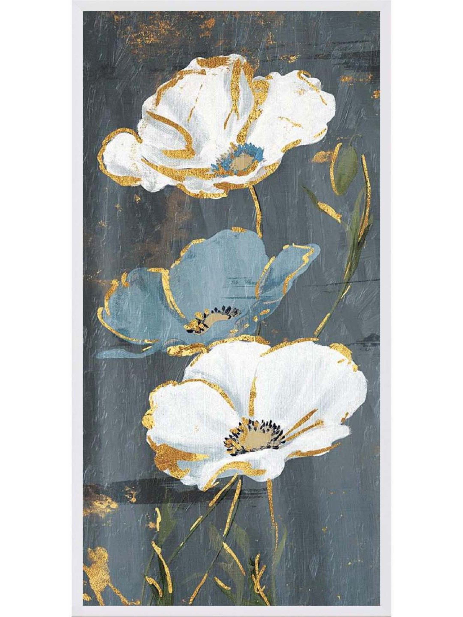 ARTE'VENUE Floral Shine Grey & White Canvas Wall Arts - Set of 2 (11 X 21 inch Each)