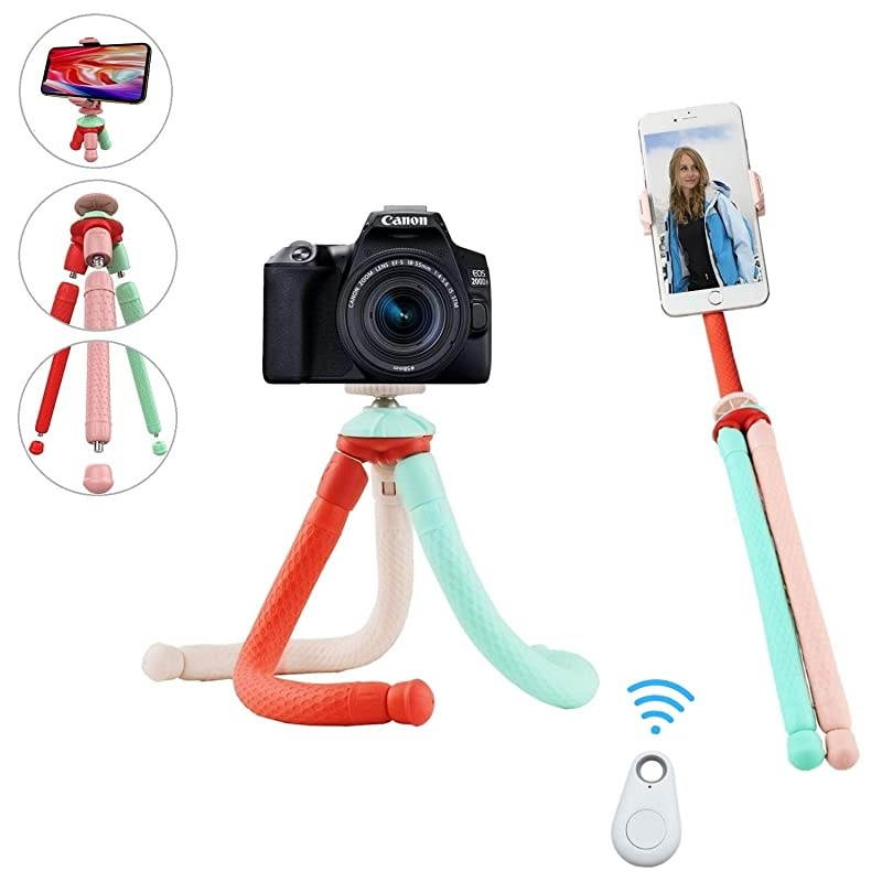 Phone Tripod Flexible Detachable Legs  Camera Stand Holder 12.6inch with Wireless Remote, Universal Clip Compatible with iPhone, Cellphones, iPad, Sports Camera (Blue)