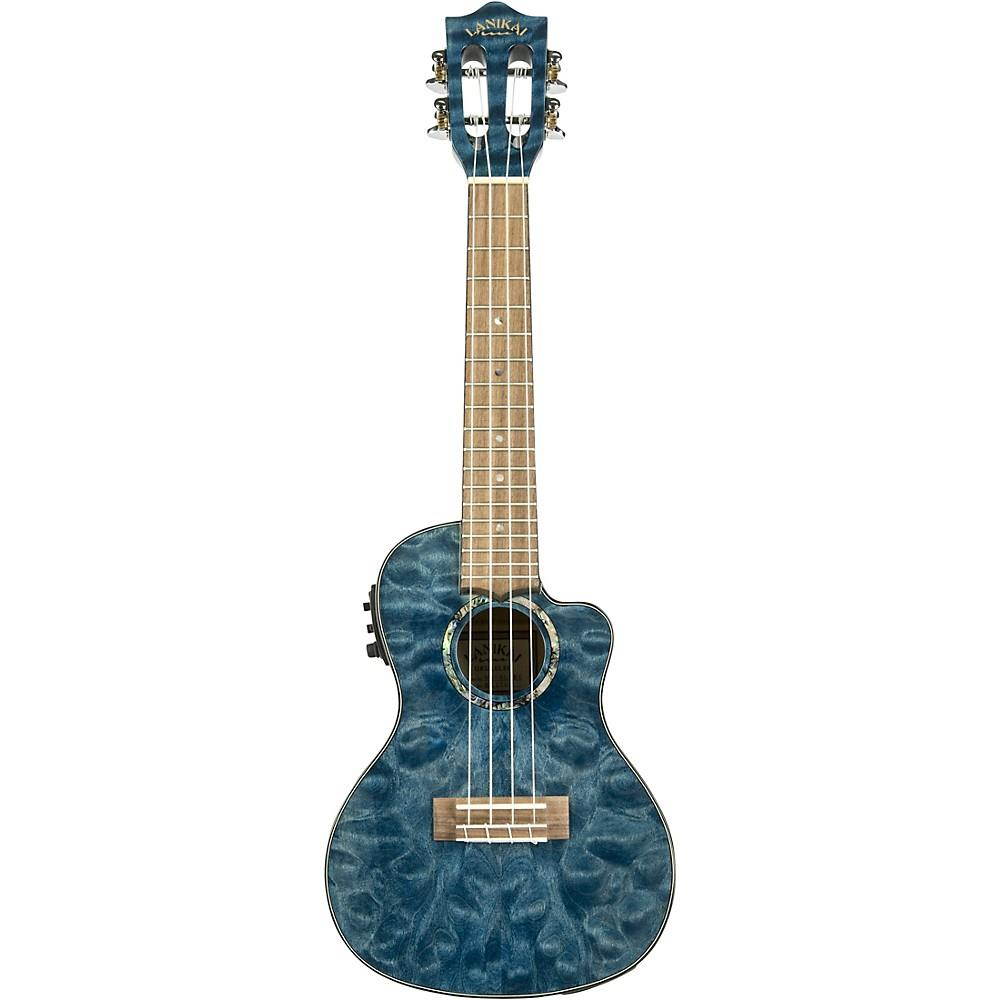 Lanikai QM-CEC Quitled Maple Concert Acoustic-Electric Ukulele Transparent Blue