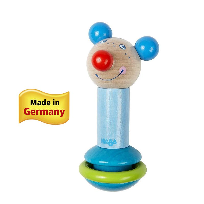 HABA Rod Clutching Toy Mouse with Clattering Plastic Ring (Made in Germany)
