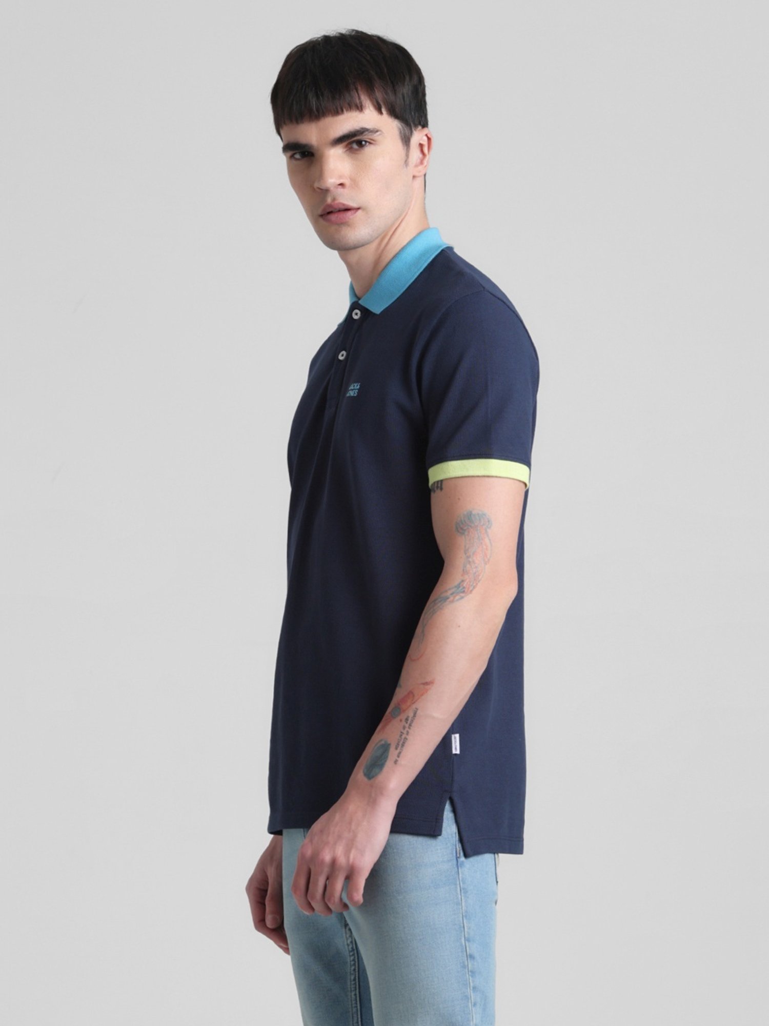 Jack & Jones Blue Indigo Cotton Regular Fit Polo T-Shirt