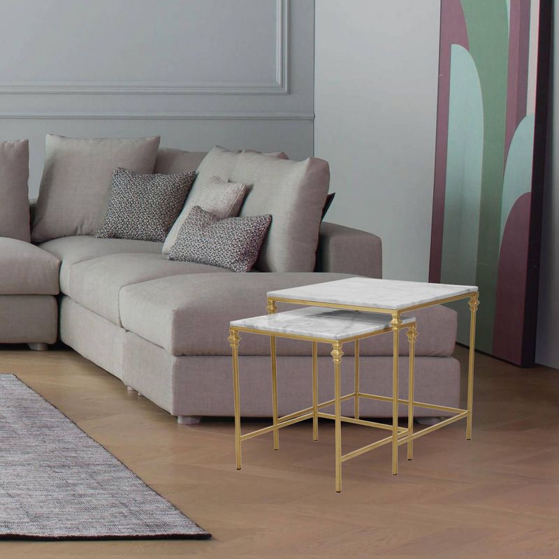 2pc Juniper Nesting Table Set White/Gold - Carolina Chair & Table