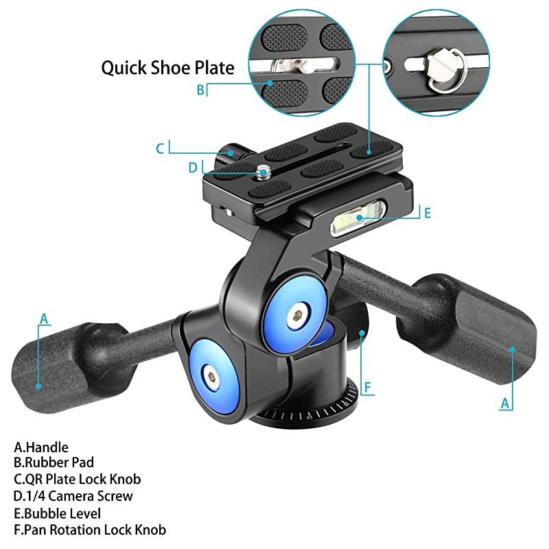 Camera Video Tripod Head Handle Ball Head 360 Degree Rotation with 14 inch Quick Shoe Plate for Tripod Monopod Camera Slider Light Stand and DSLR Cameras Load Up to 22 pounds 3Way