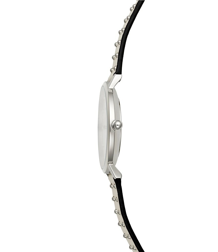 REBECCA MINKOFF Major Silver Tone White Stud Strap Watch