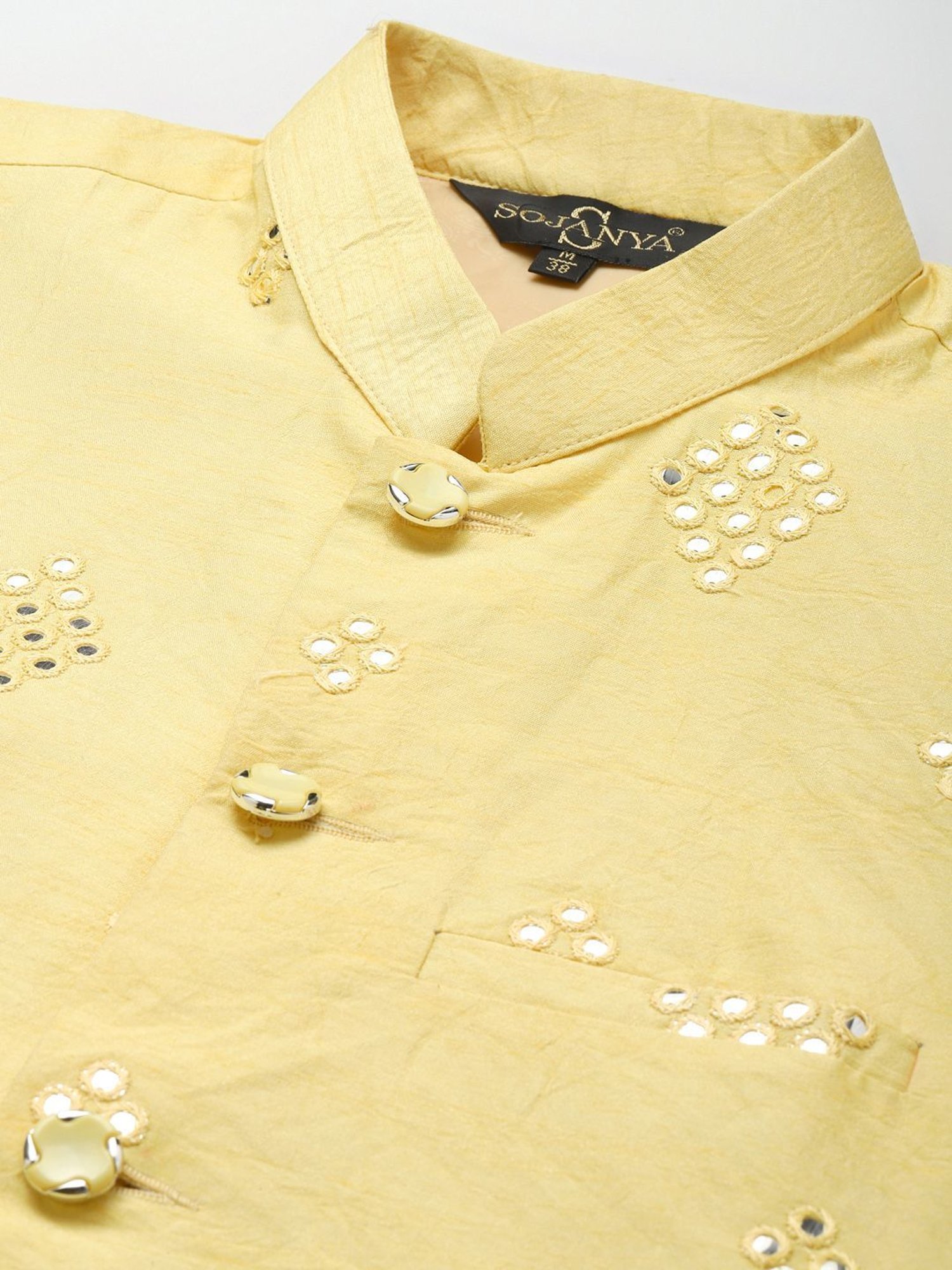 Sojanya Yellow Regular Fit Self Pattern Nehru Jacket