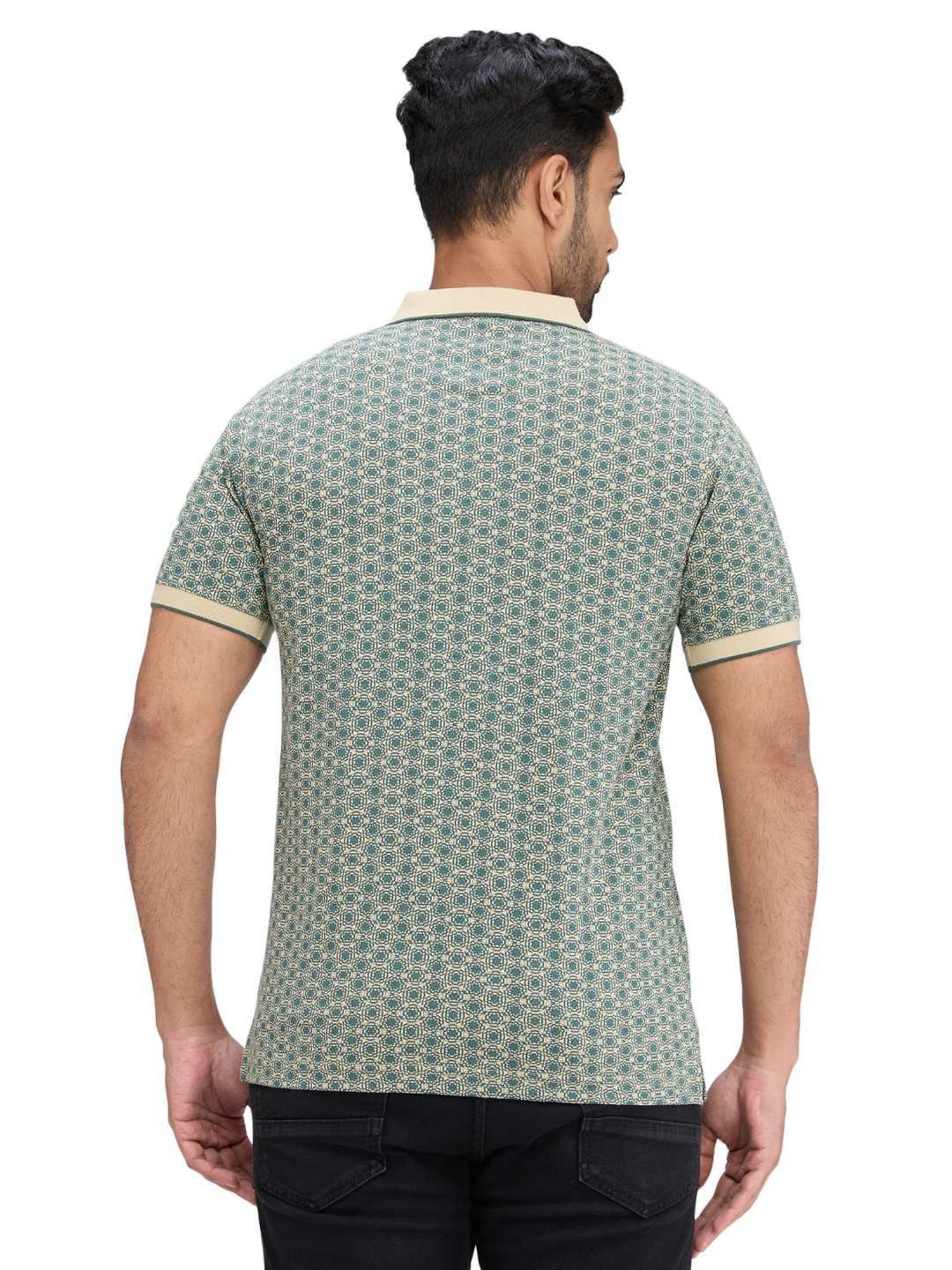Park Avenue Green Slim Fit Printed Polo T-Shirt