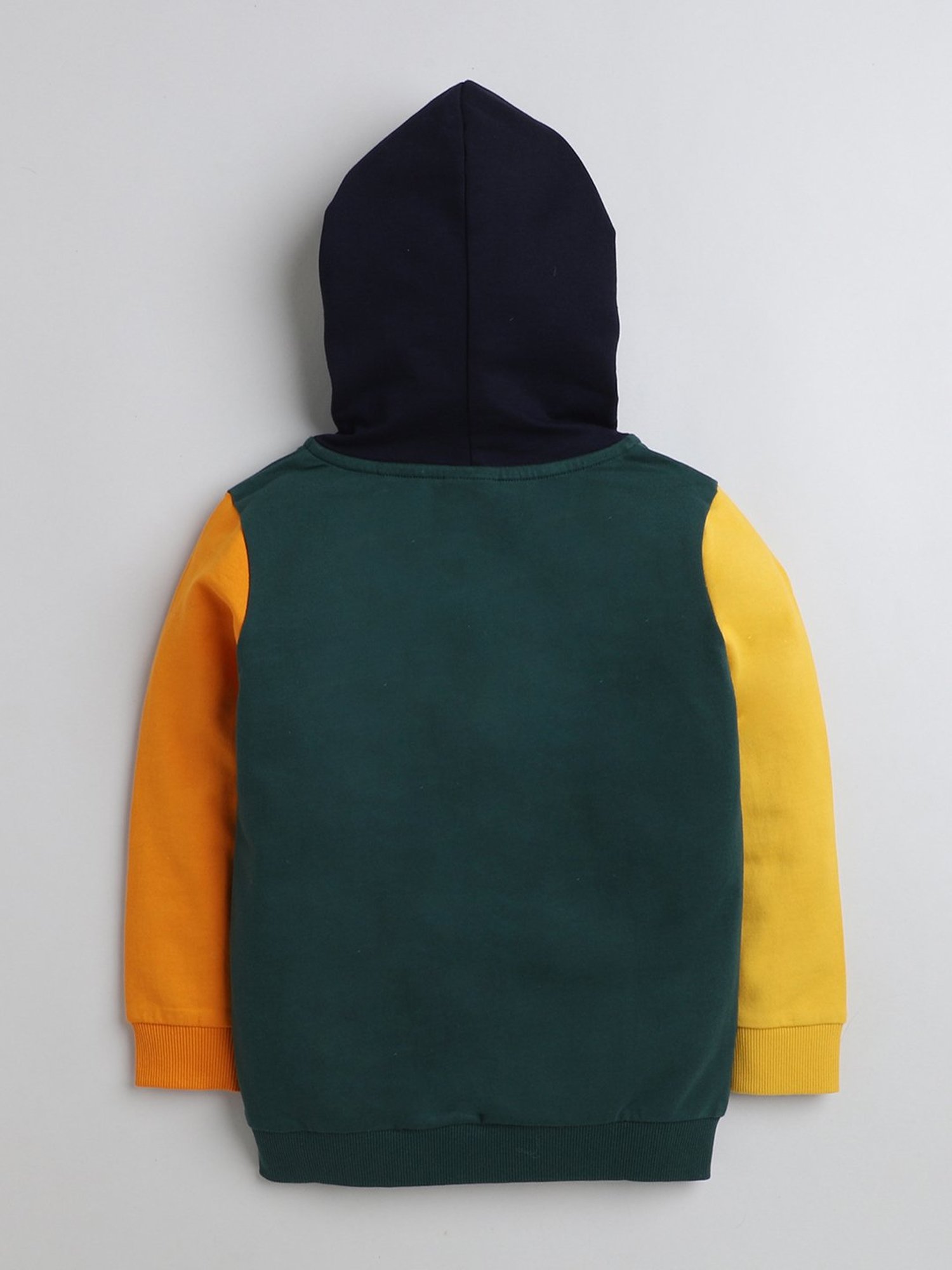 Bumzee Boys Dark Green Printed Full Sleeves Hooded Sweatshirt