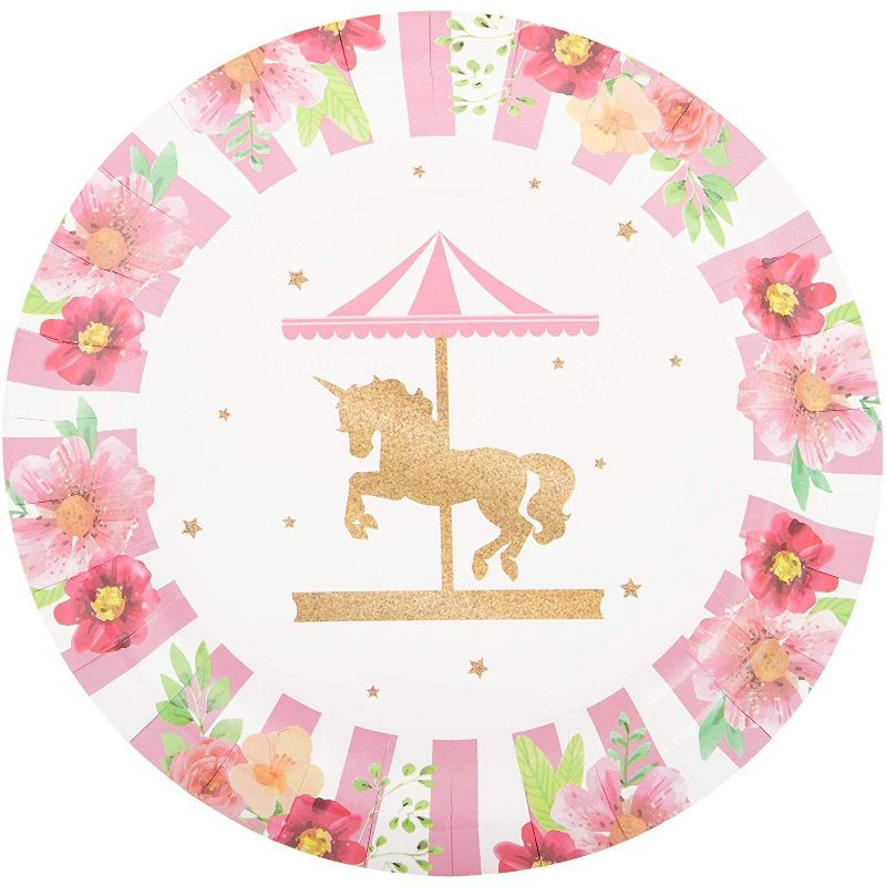 Blue Panda 80 Packs Carousel Unicorn Party Disposable Paper Plates 9 " for Birthday Party