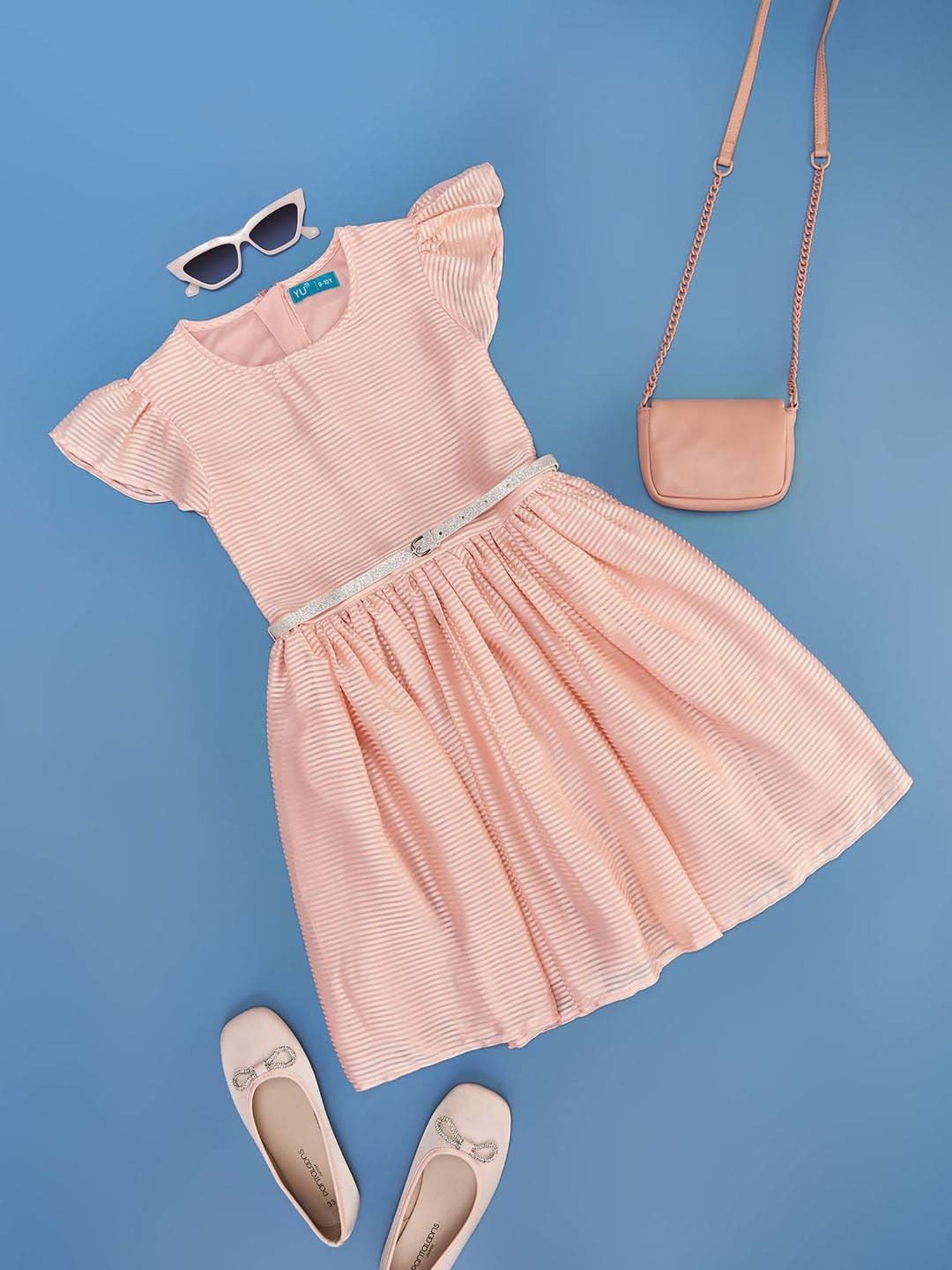 YU by Pantaloons Kids Peach Striped Dress