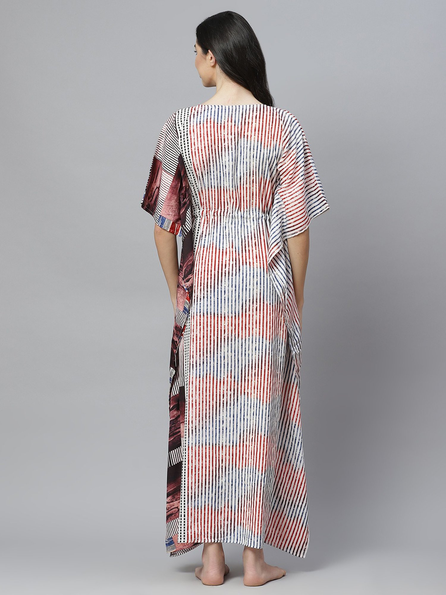 Cottinfab White Printed Kaftan Nighty