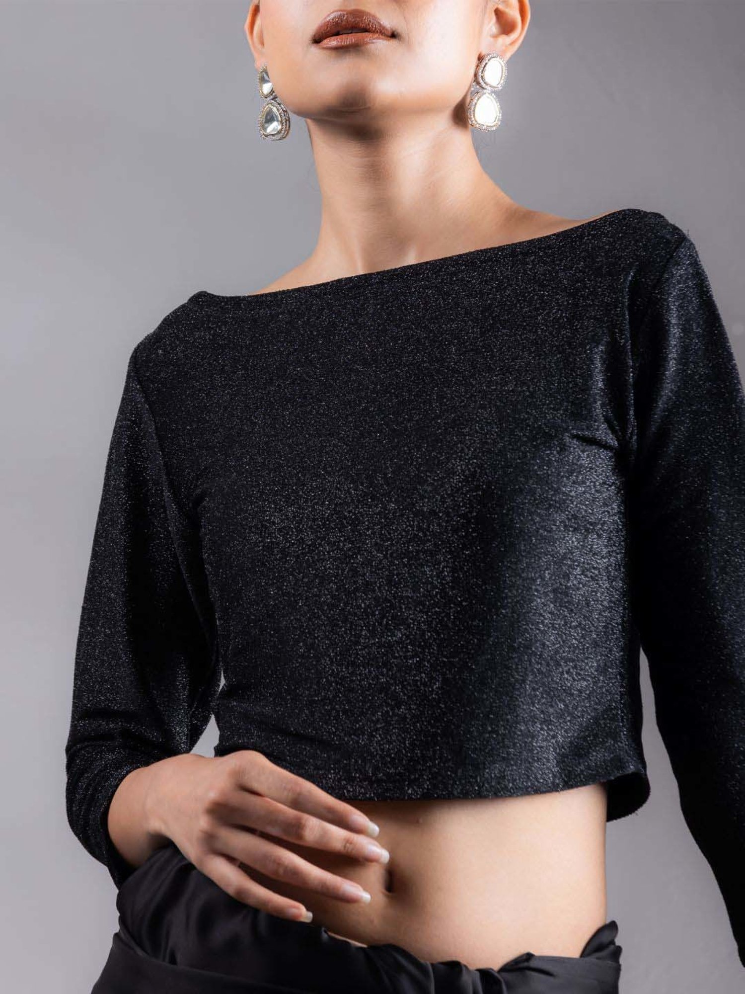 Swtantra Black Textured Readymade Blouse