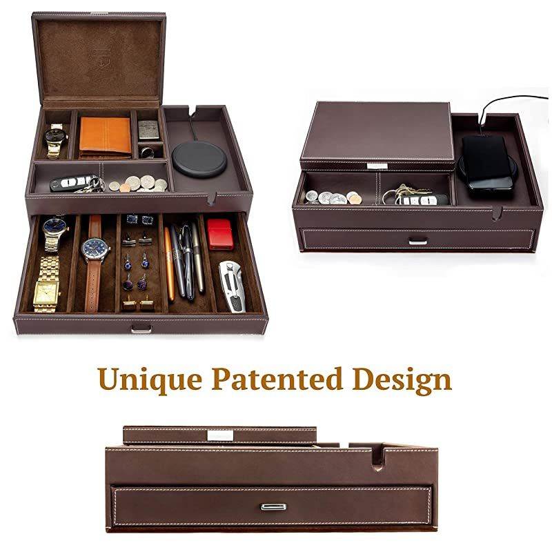 Admiral Big Dresser Valet Box amp Mens Jewelry Box Organizer with Large Smartphone Charging Station Dark Brown