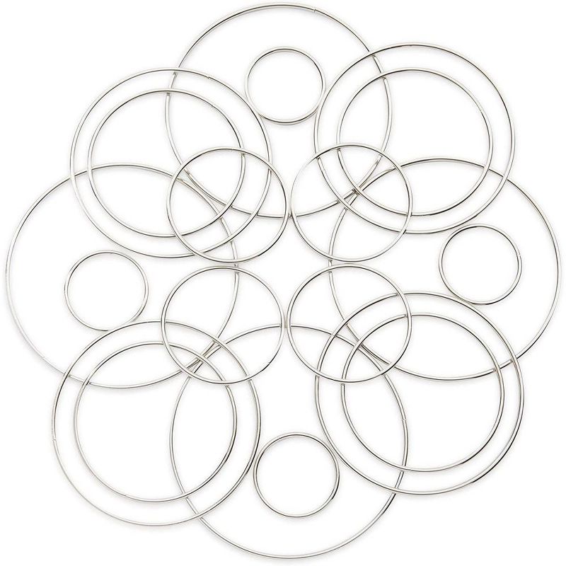 Bright Creations 20 Pack Silver Metal Rings for Macrame, Crochet, Arts and Crafts(5 Sizes)