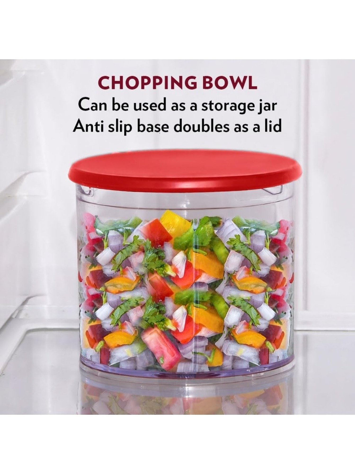 Borosil Chef Delite Electric Chopper 300W plastic bowl with lid (Red)