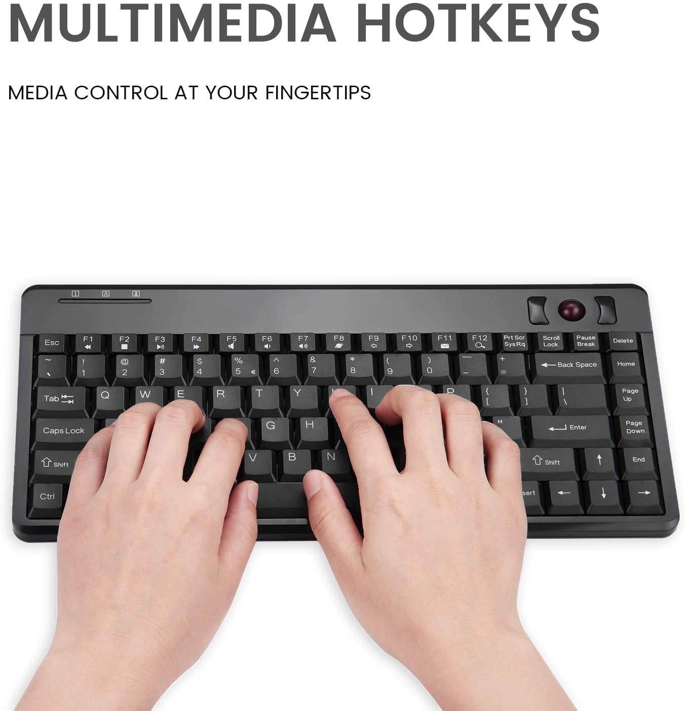 Perixx Periboard-706 Wireless Trackball Mini Keyboard, Build-in 0.55 Inch Trackball for Pointing Feature, Black, US English Layout (10532)