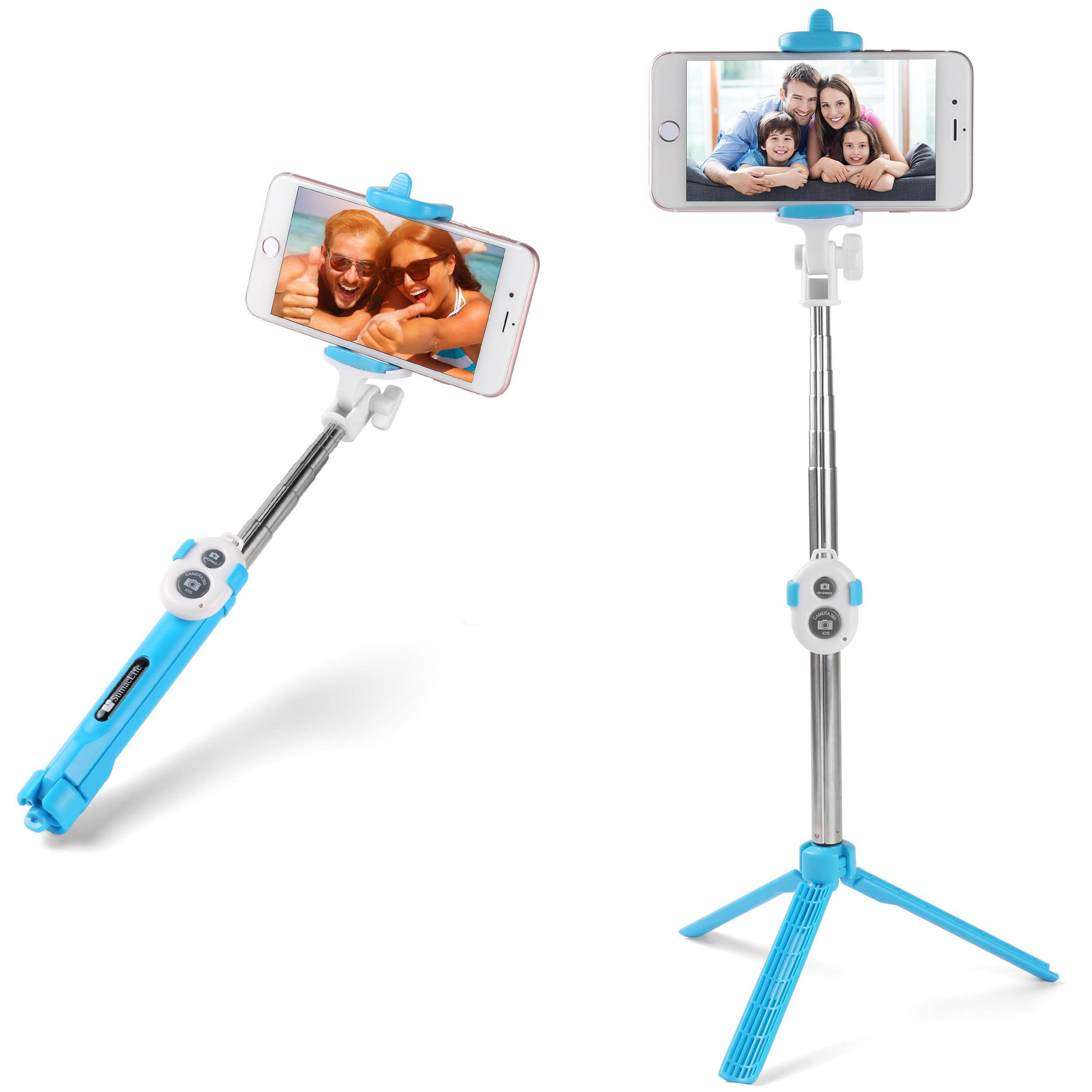 SumacLife Blue Hybrid 2-in-1 Bluetooth Selfie Stick with Built-in Tripod and Wireless Remote Control Shutter for Smartphones